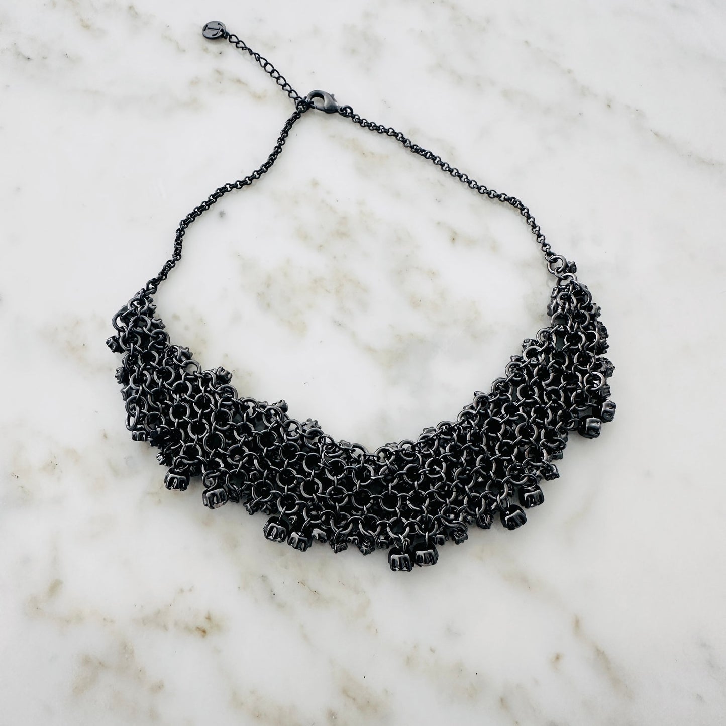 Talbots Crystal Cluster Statement Necklace-Gunmetal Finish
