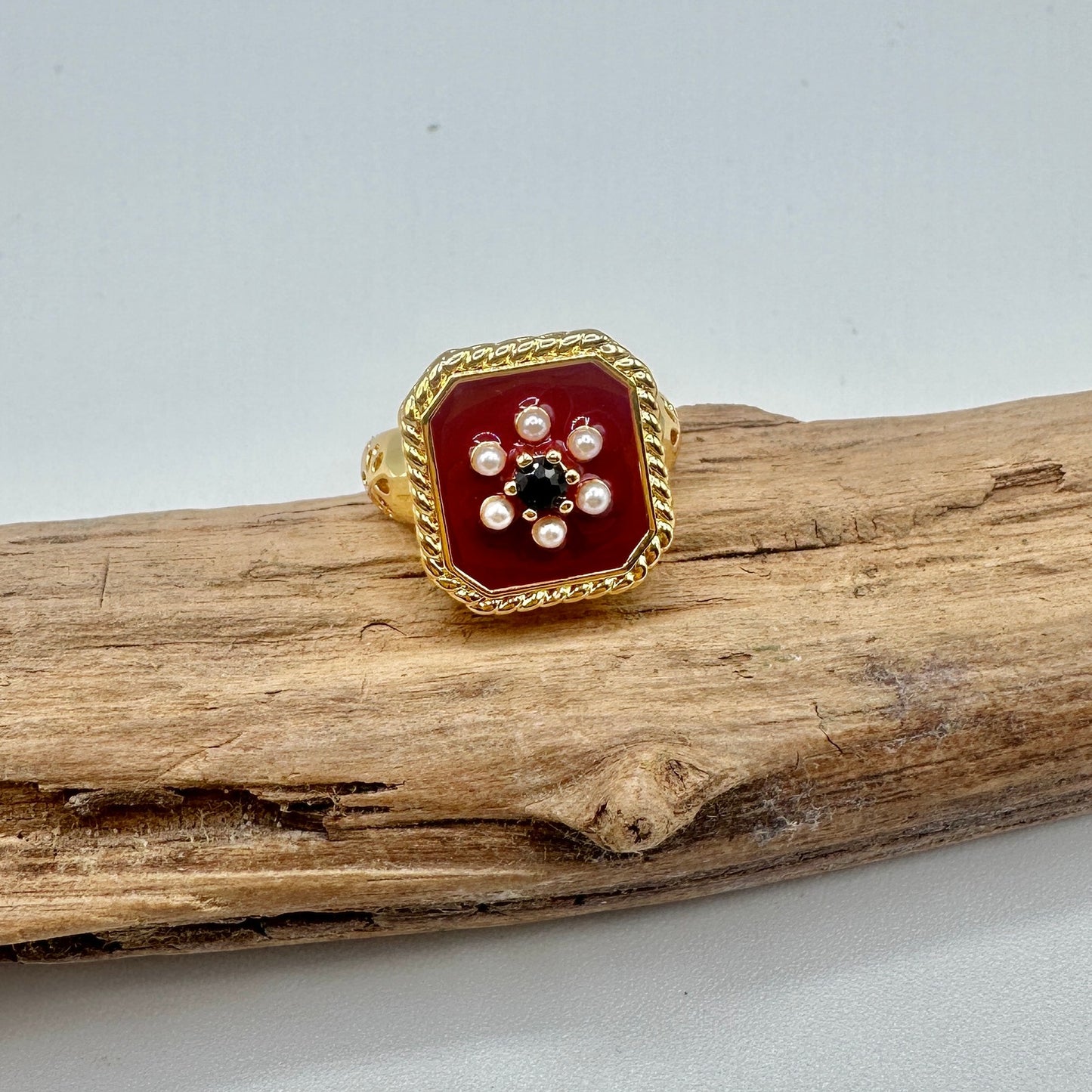 18K Retro Pearl Flower Ring-Adjustable