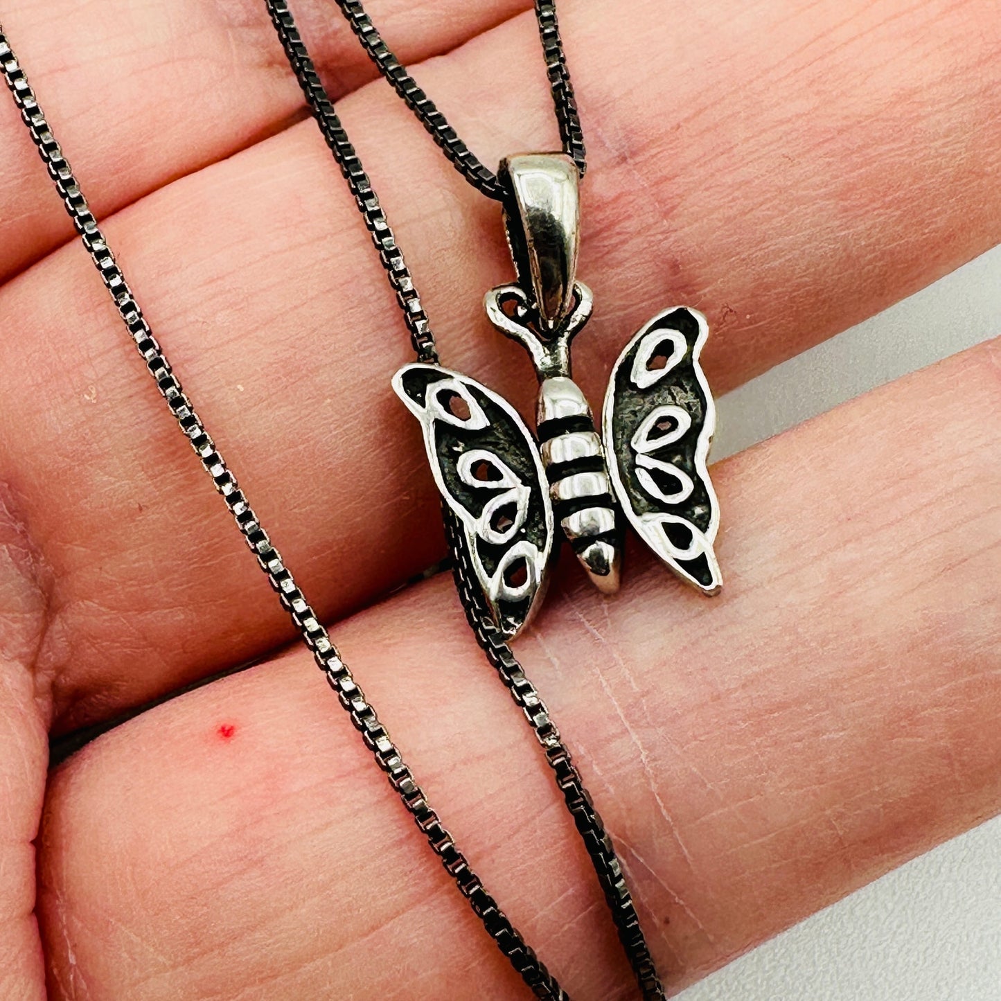 Butterfly Sterling Silver Necklace Black Rhodium Sterling Box Chain