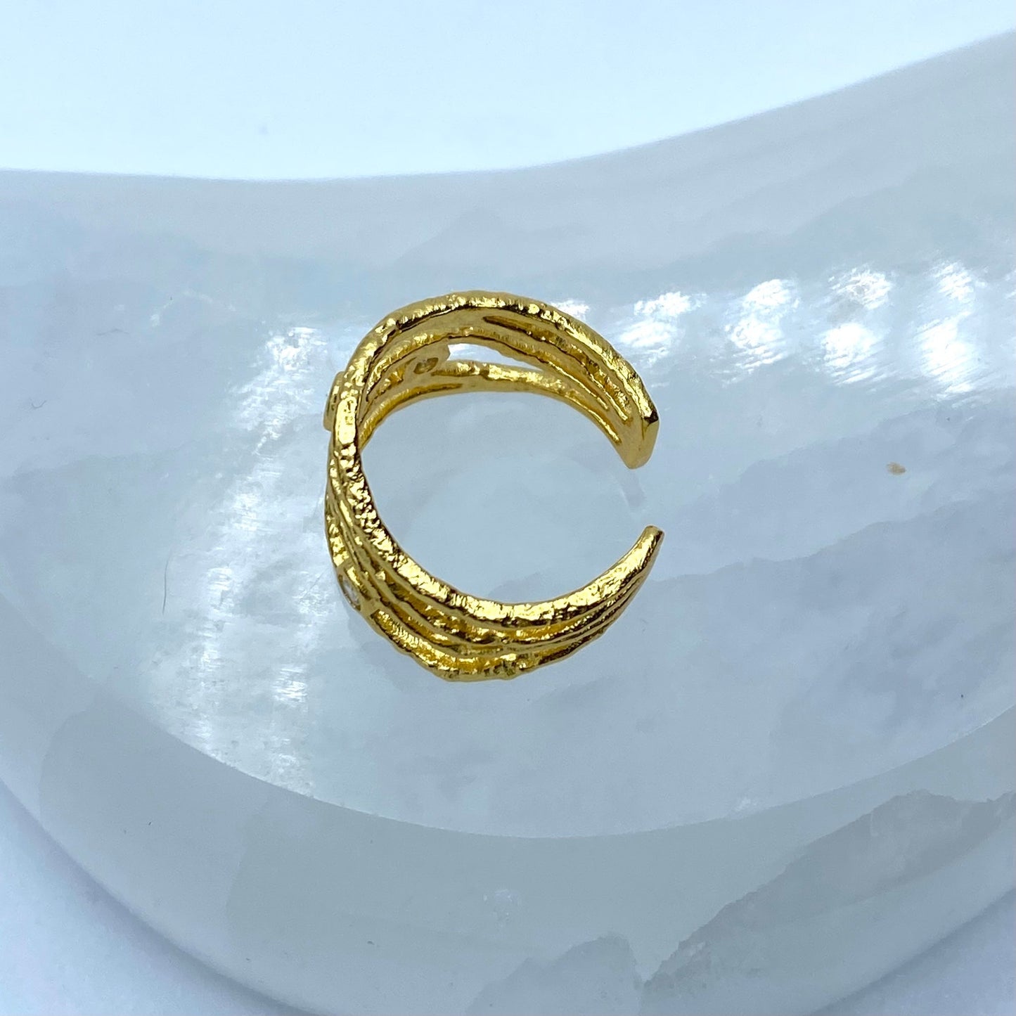 925 Sterling Silver Cz Gold Plated Irregular Stackable Ring