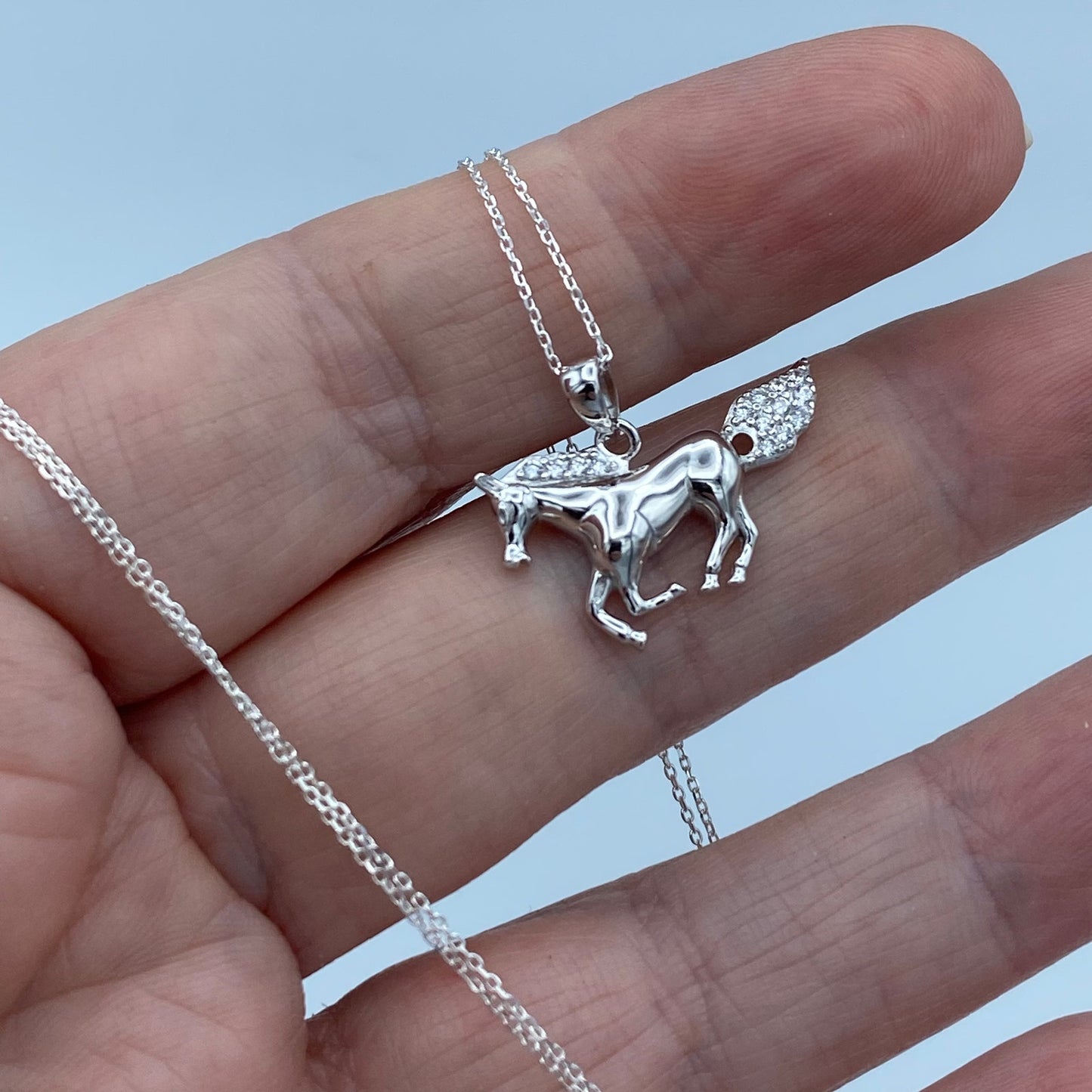 Sterling Silver CZ Horse Pendant Necklace