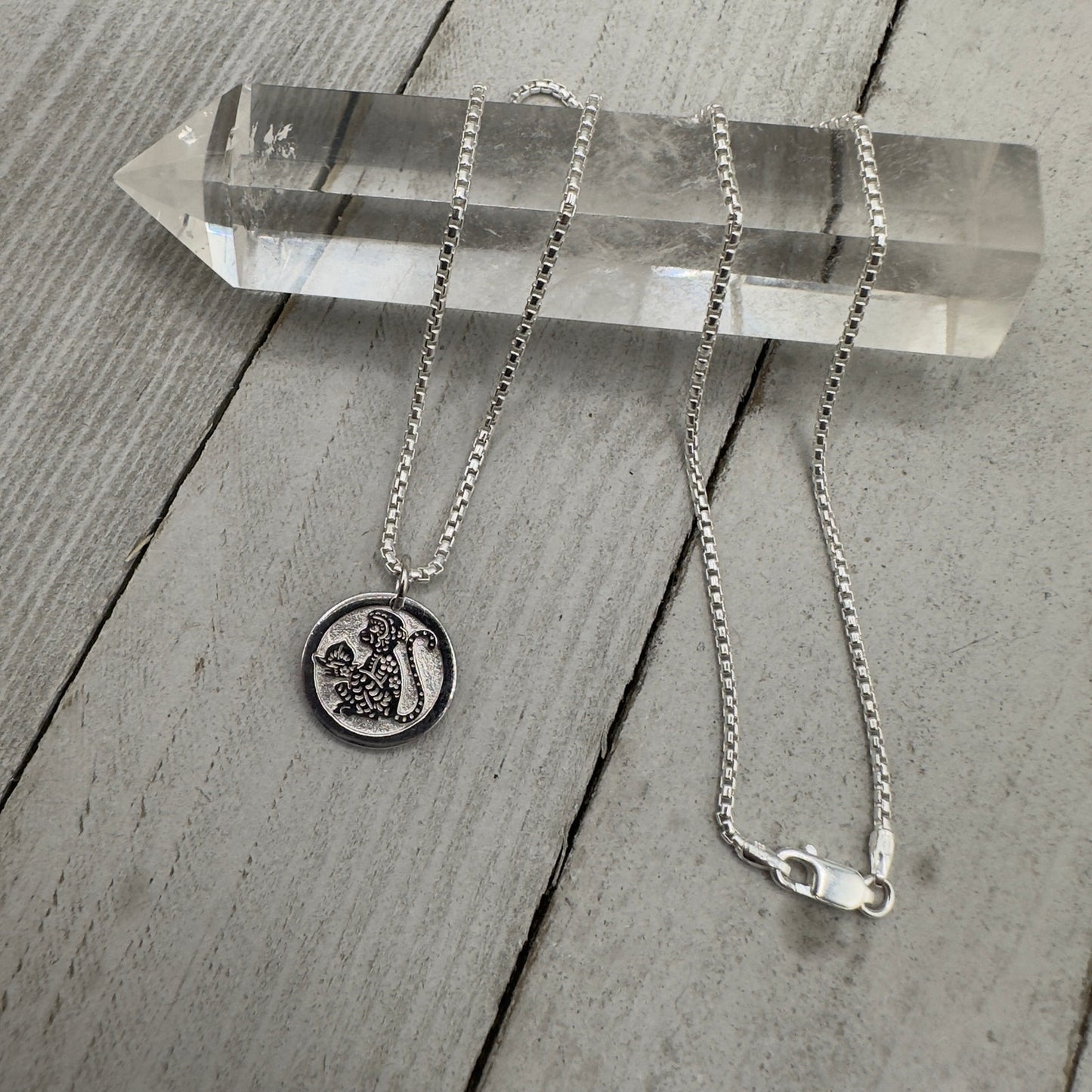 Chinese Zodiac Monkey Pendant Necklace Sterling Silver