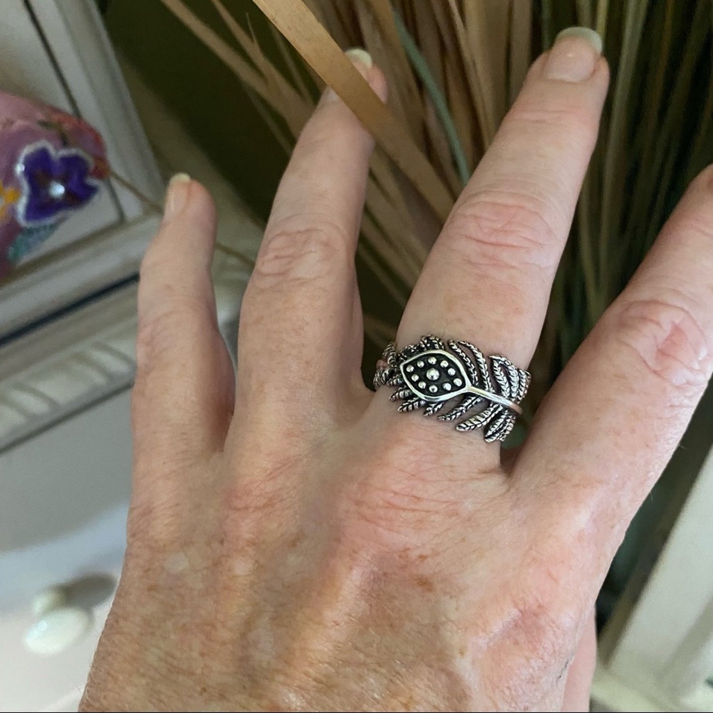 Evil Eye Leaves Boho Sterling Silver Ring
