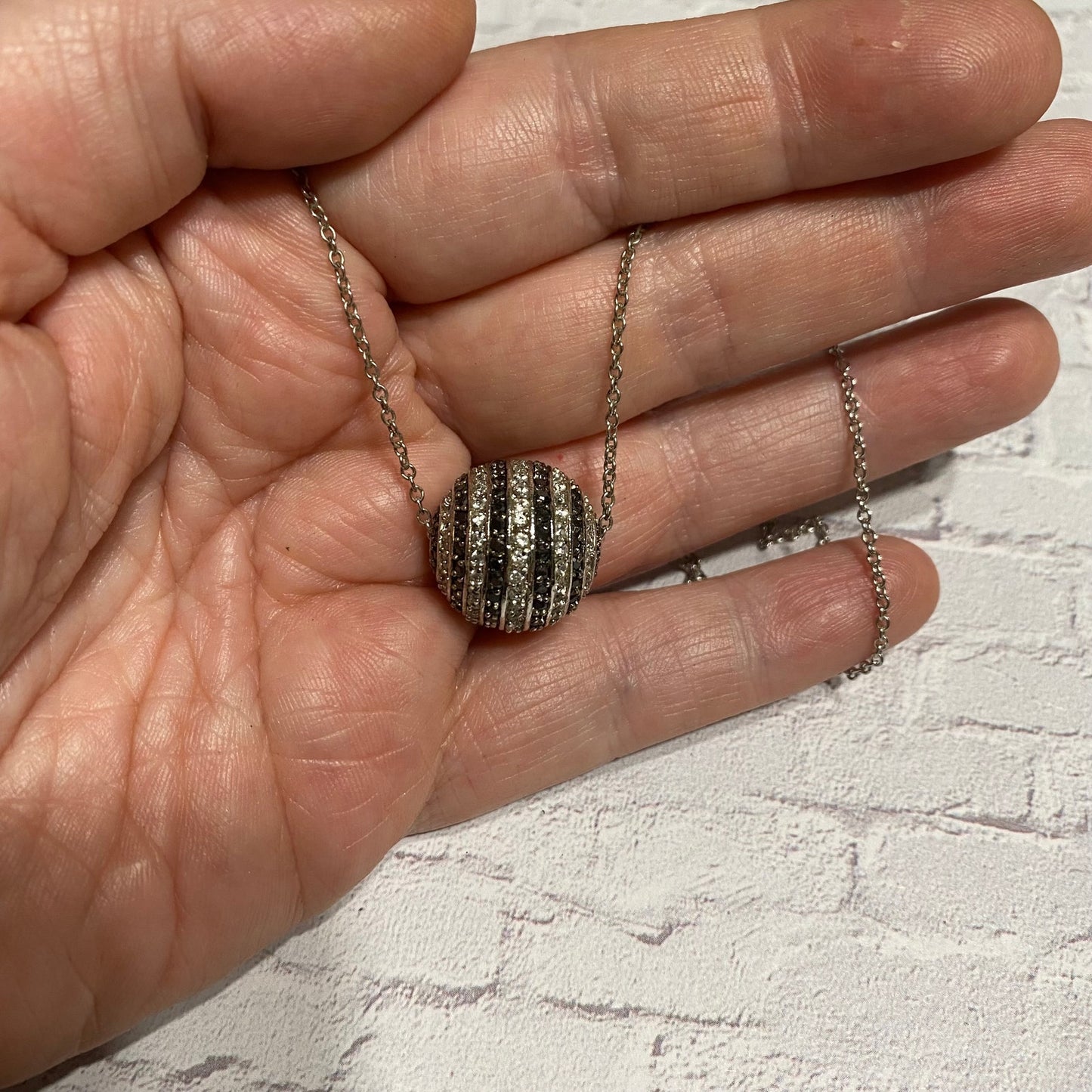 Sterling Silver Ball Necklace With Black & White Zirconians