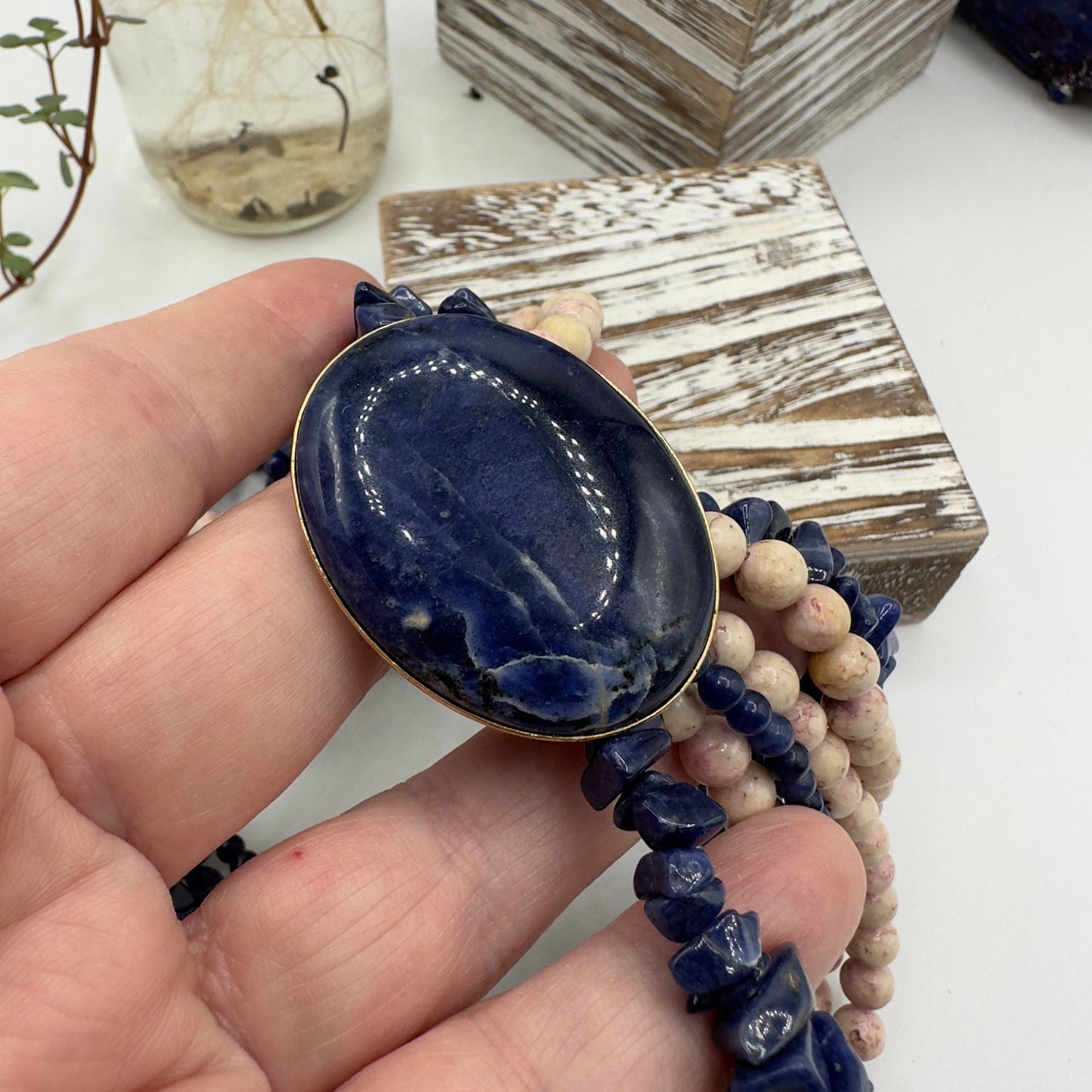 Vintage Lapis Lazuli & Jasper Multi-Strand Gemstone Necklace-Statement Boho Jewelry