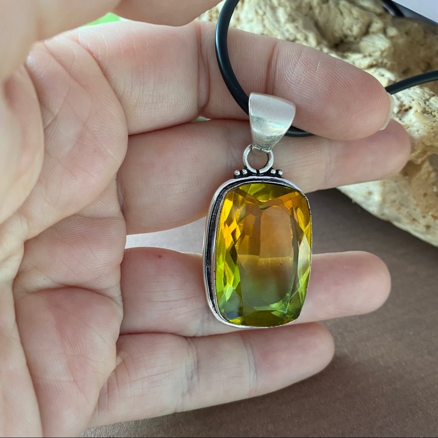 Bi-Color Tourmaline Sterling Plated Pendant Necklace