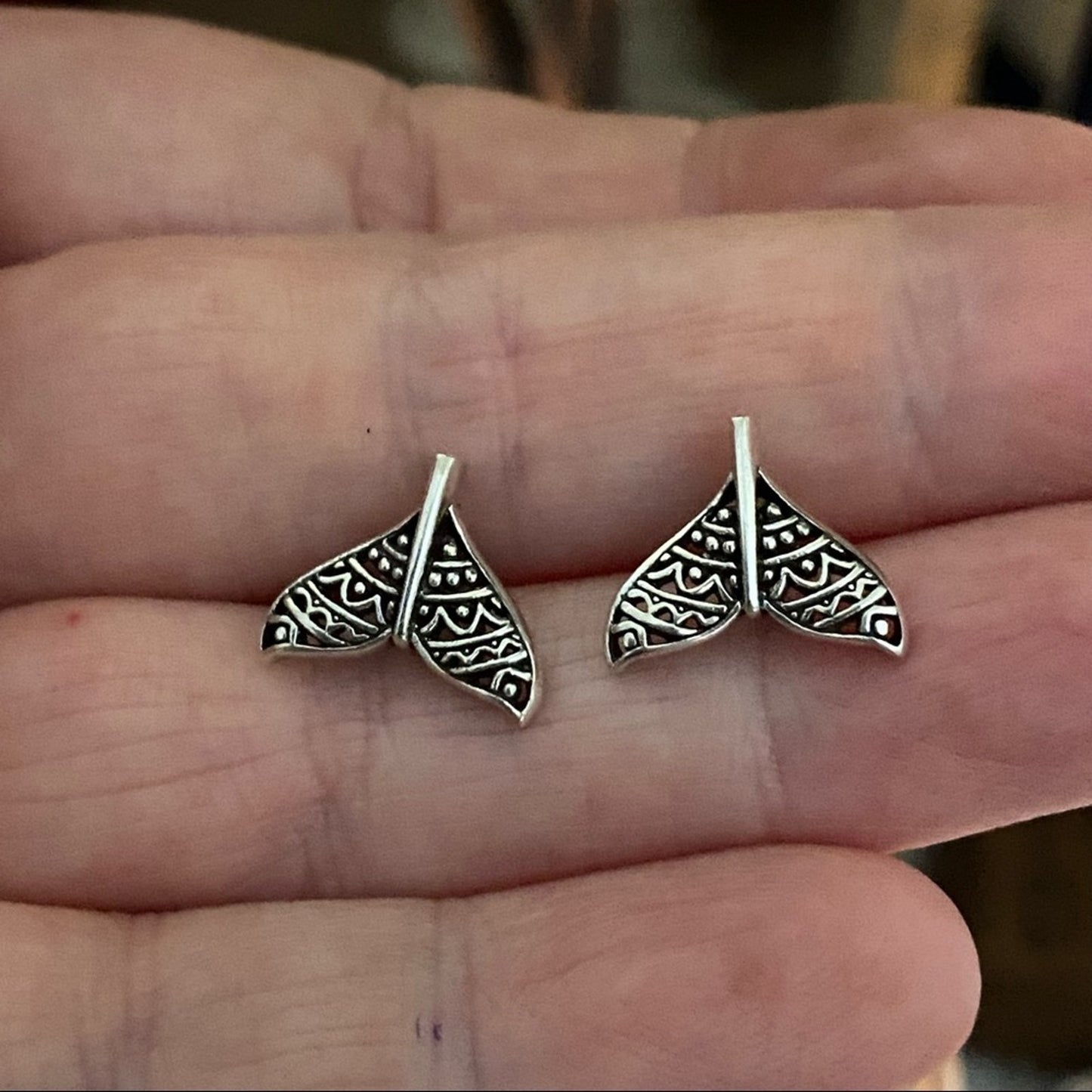 Sterling Silver Boho Whale’s Tail Stud Earrings