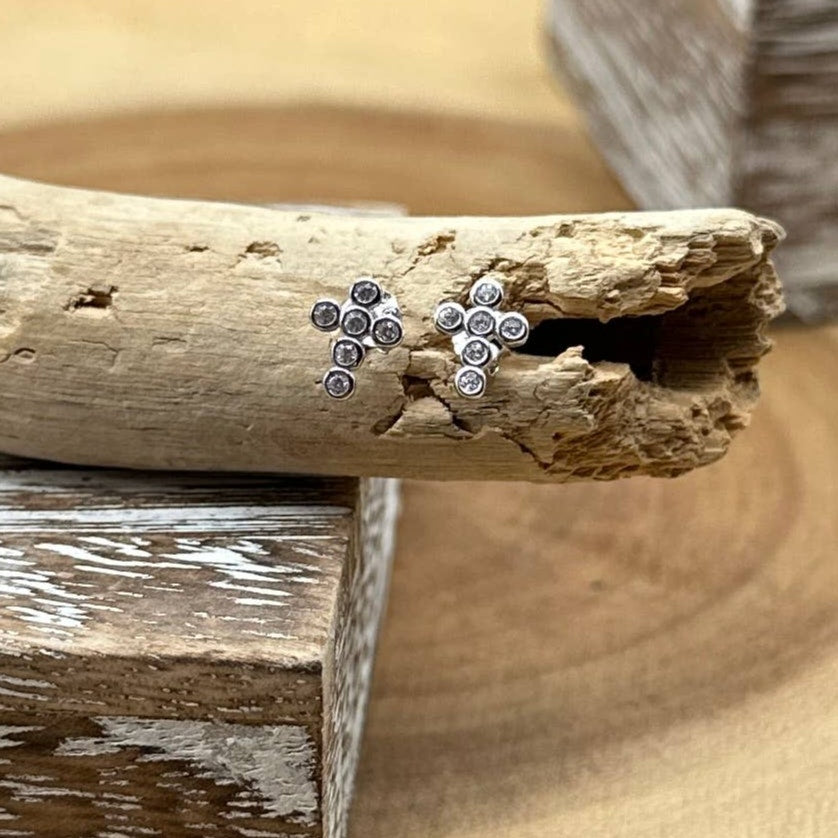 Sterling Silver CZ Cross Stud Earrings