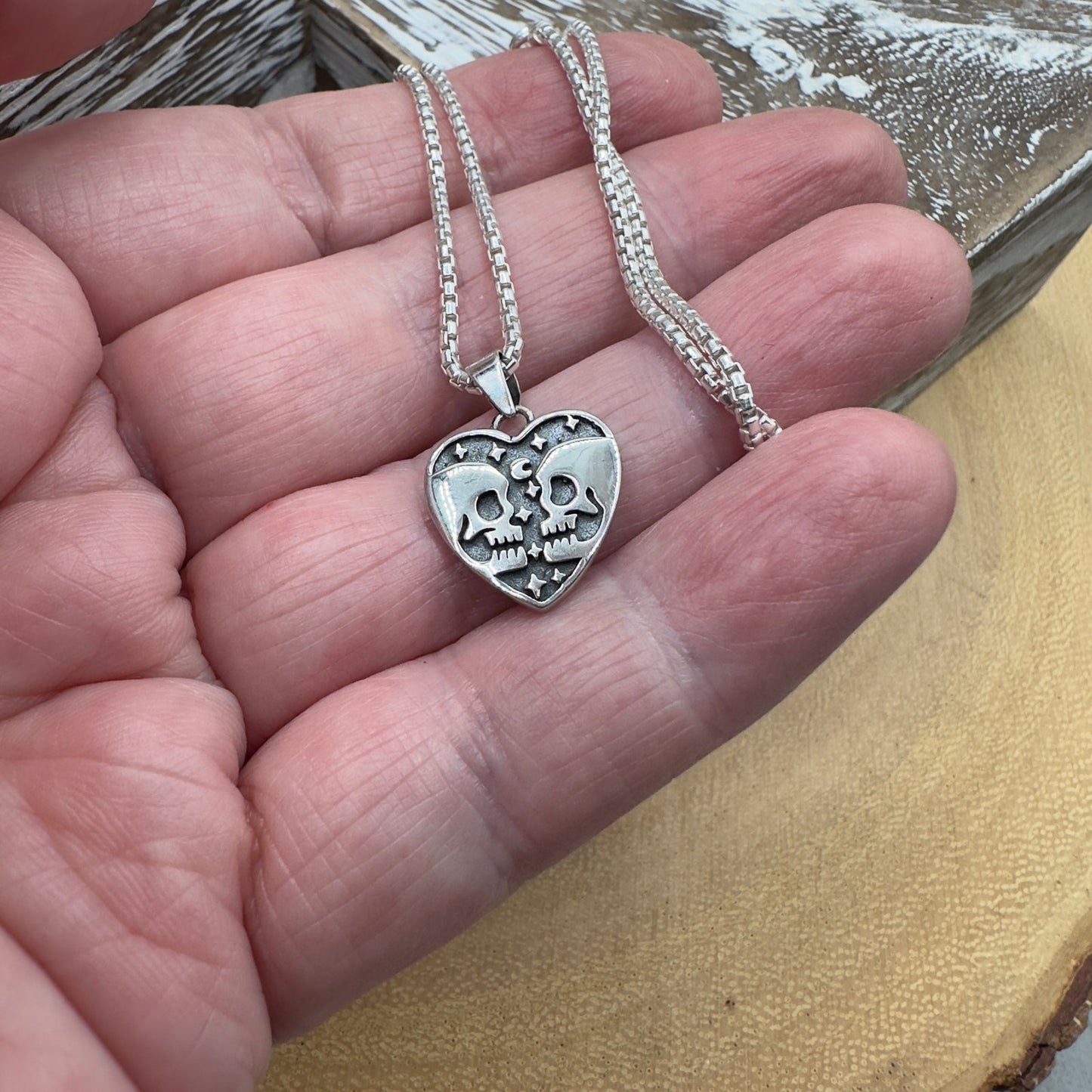 Skull Lovers Sterling Silver Heart Necklace
