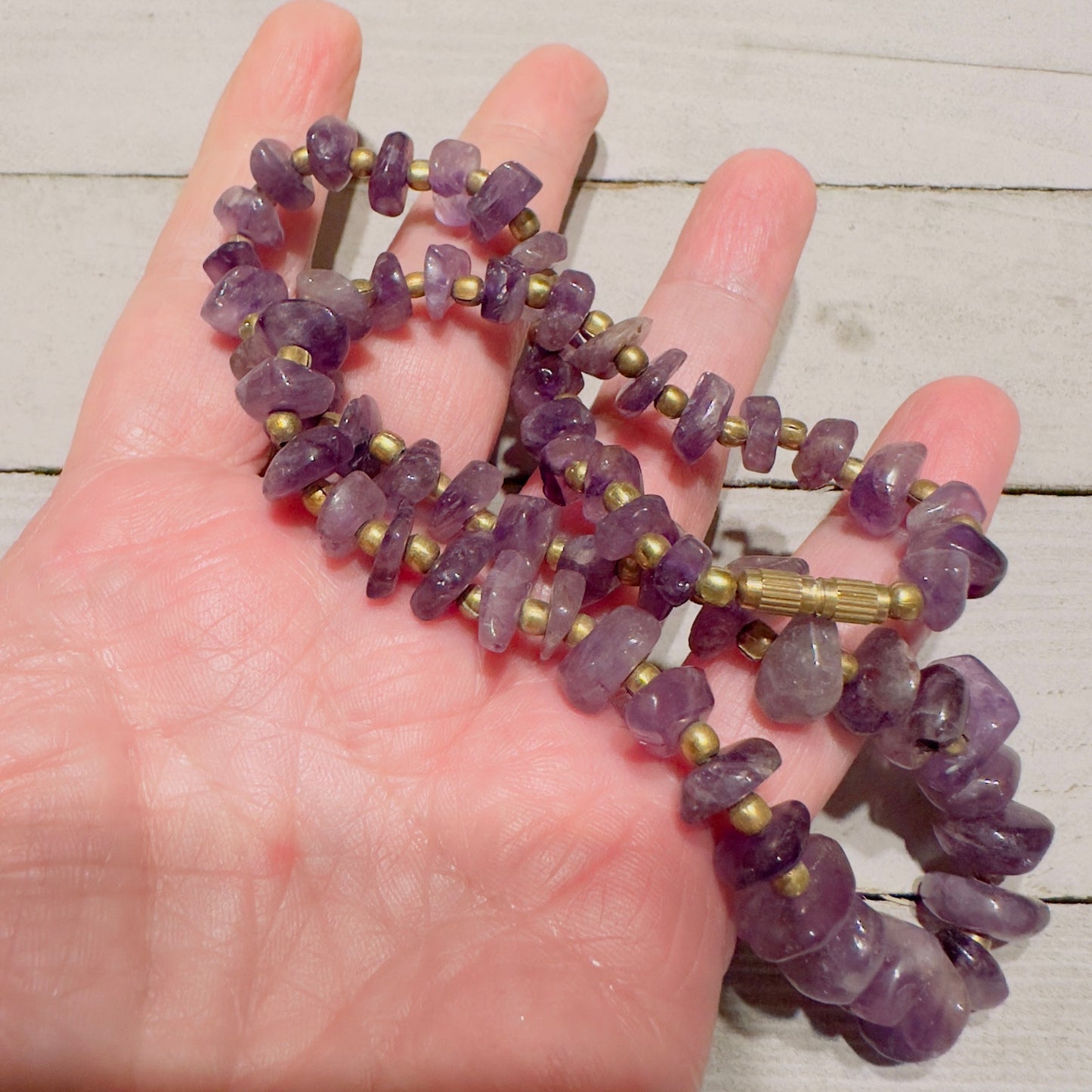 Vintage Natural Amethyst Chip Necklace Barrel Clasp