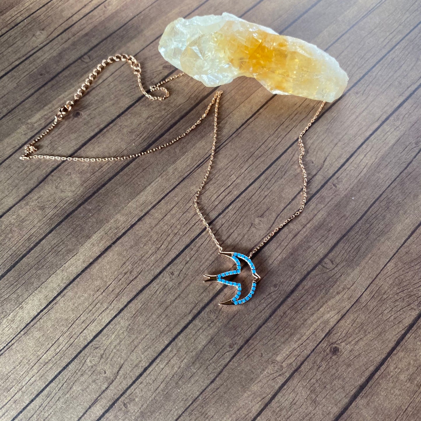 Dove Nano Turquoise 14k Rose Gold Sterling Silver Minimalist Necklace