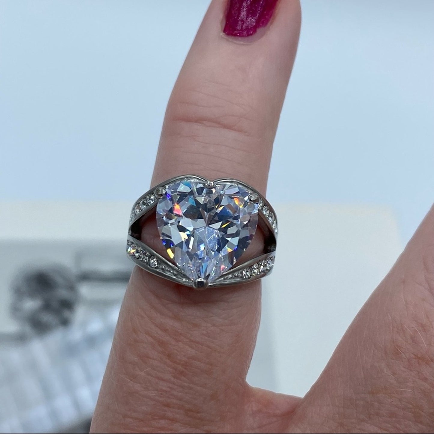 Stainless Steel Cubic Zirconia Heart Ring Size 5