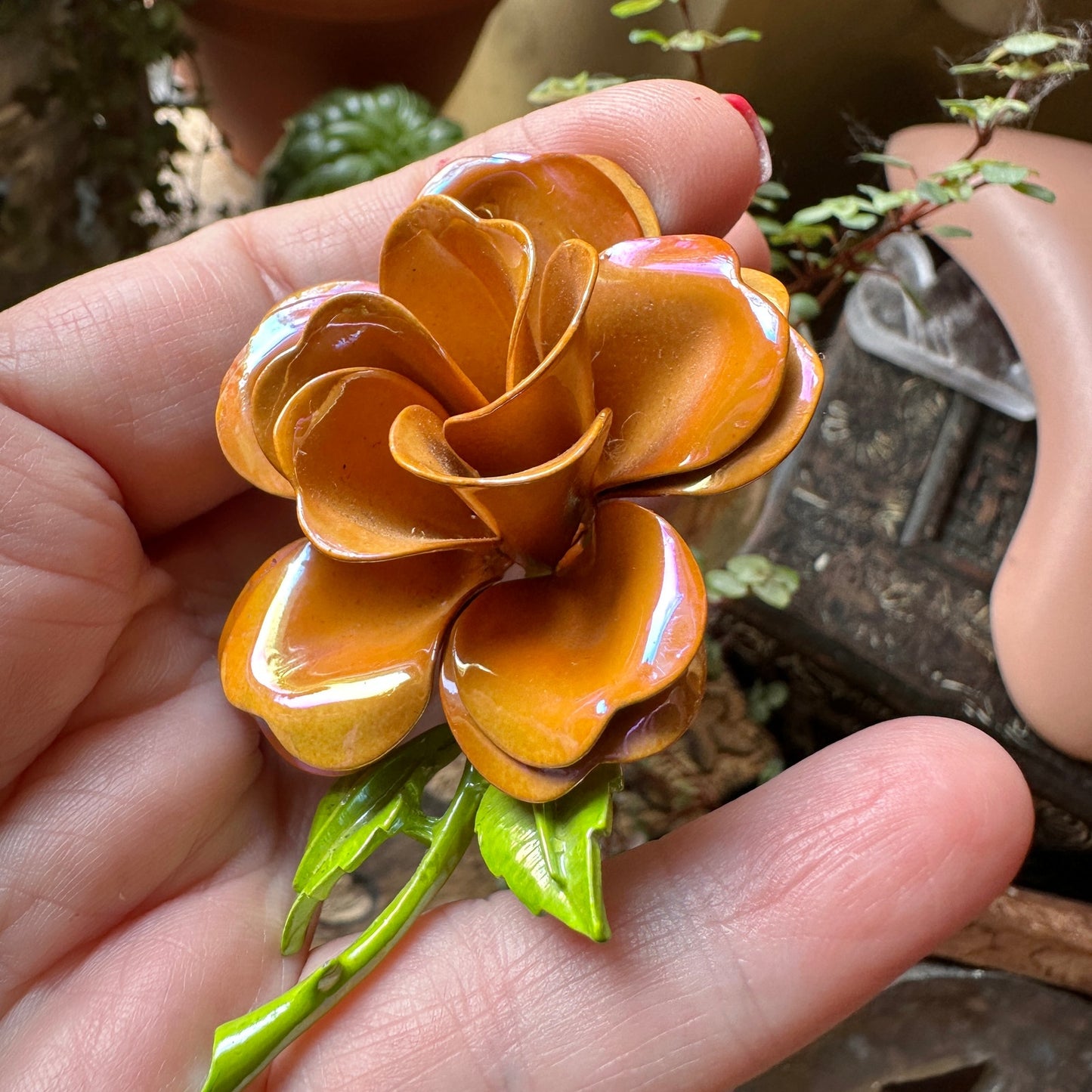 Vintage 1960s Flower Enamel Brooch Pin