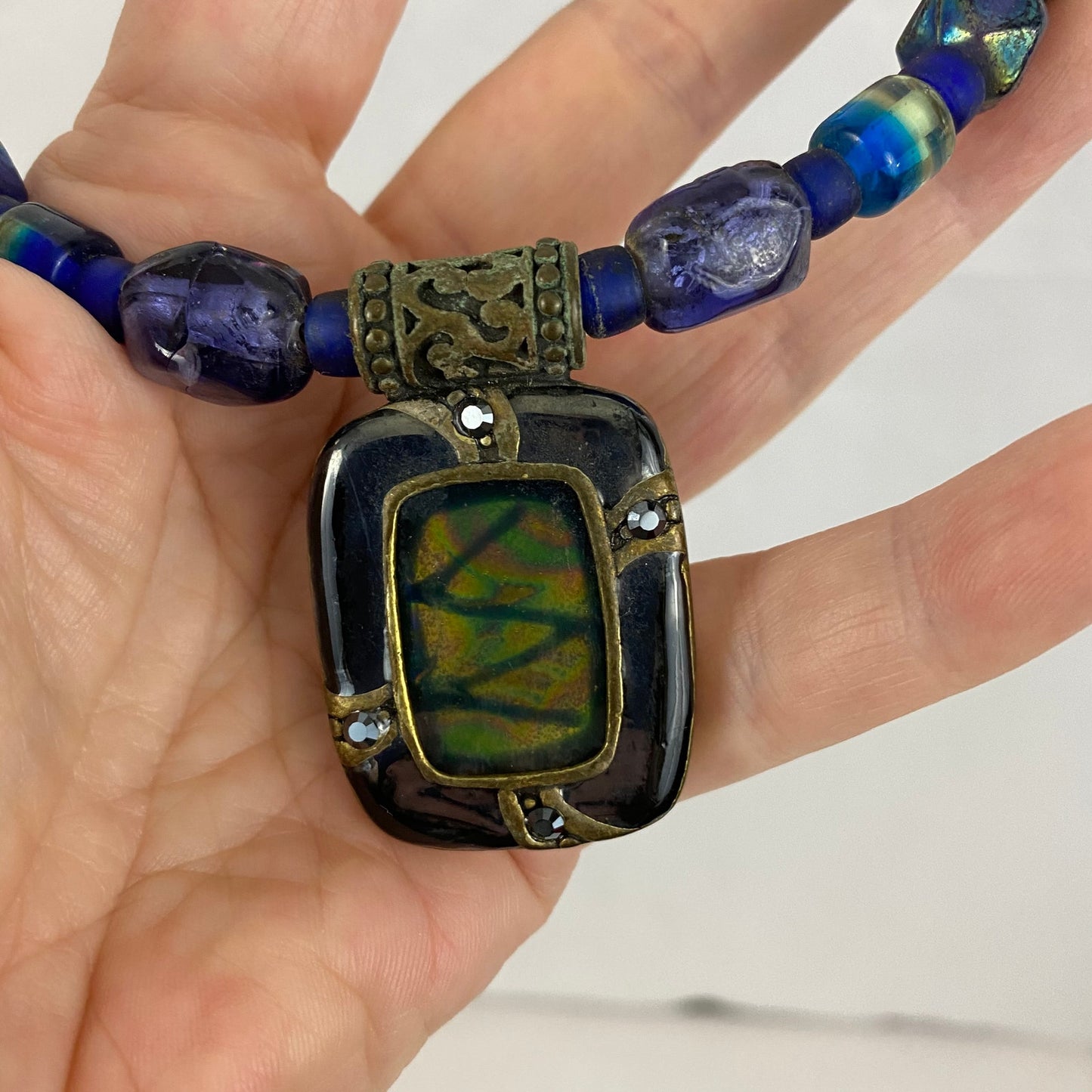 Vintage Chico’s Glass Leather Cuff Choker Necklace