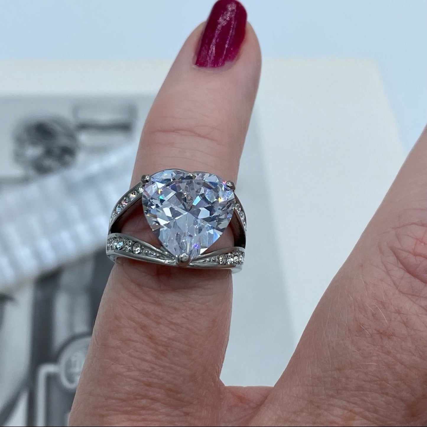 Stainless Steel Cubic Zirconia Heart Ring Size 5