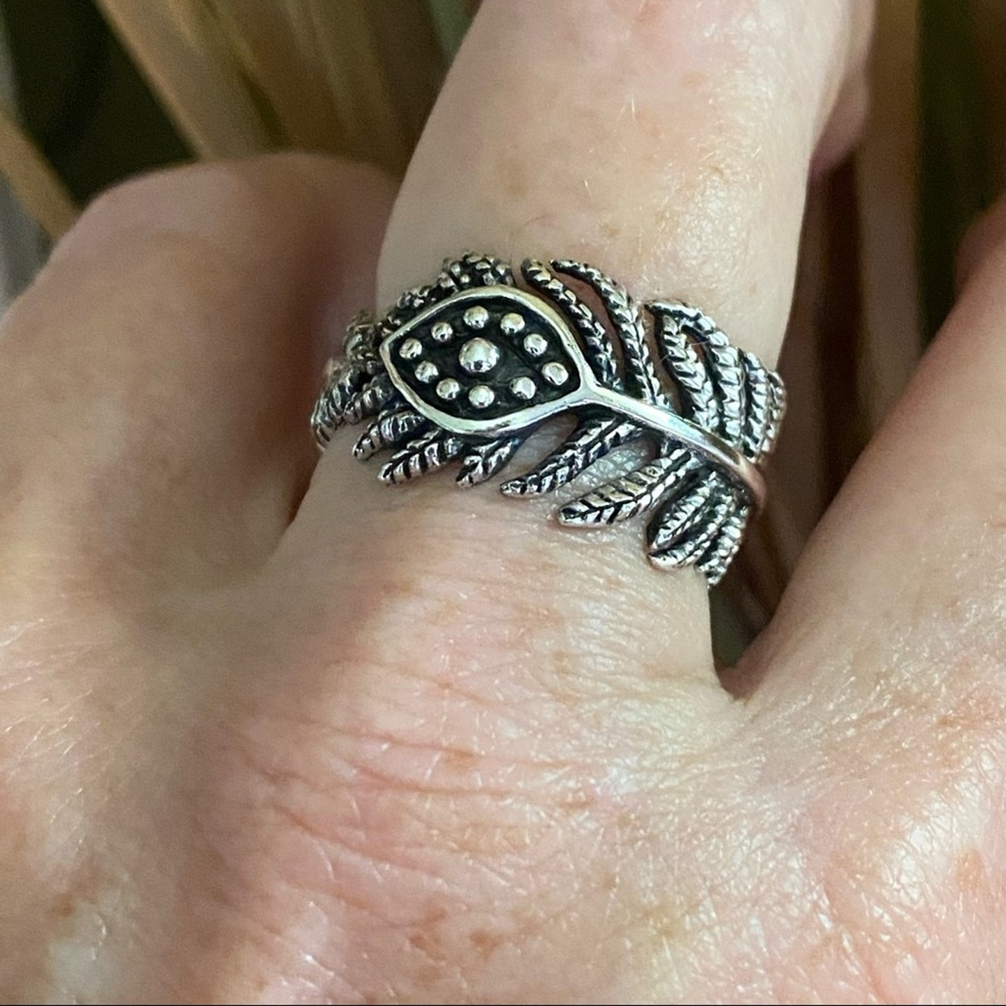 Evil Eye Leaves Boho Sterling Silver Ring