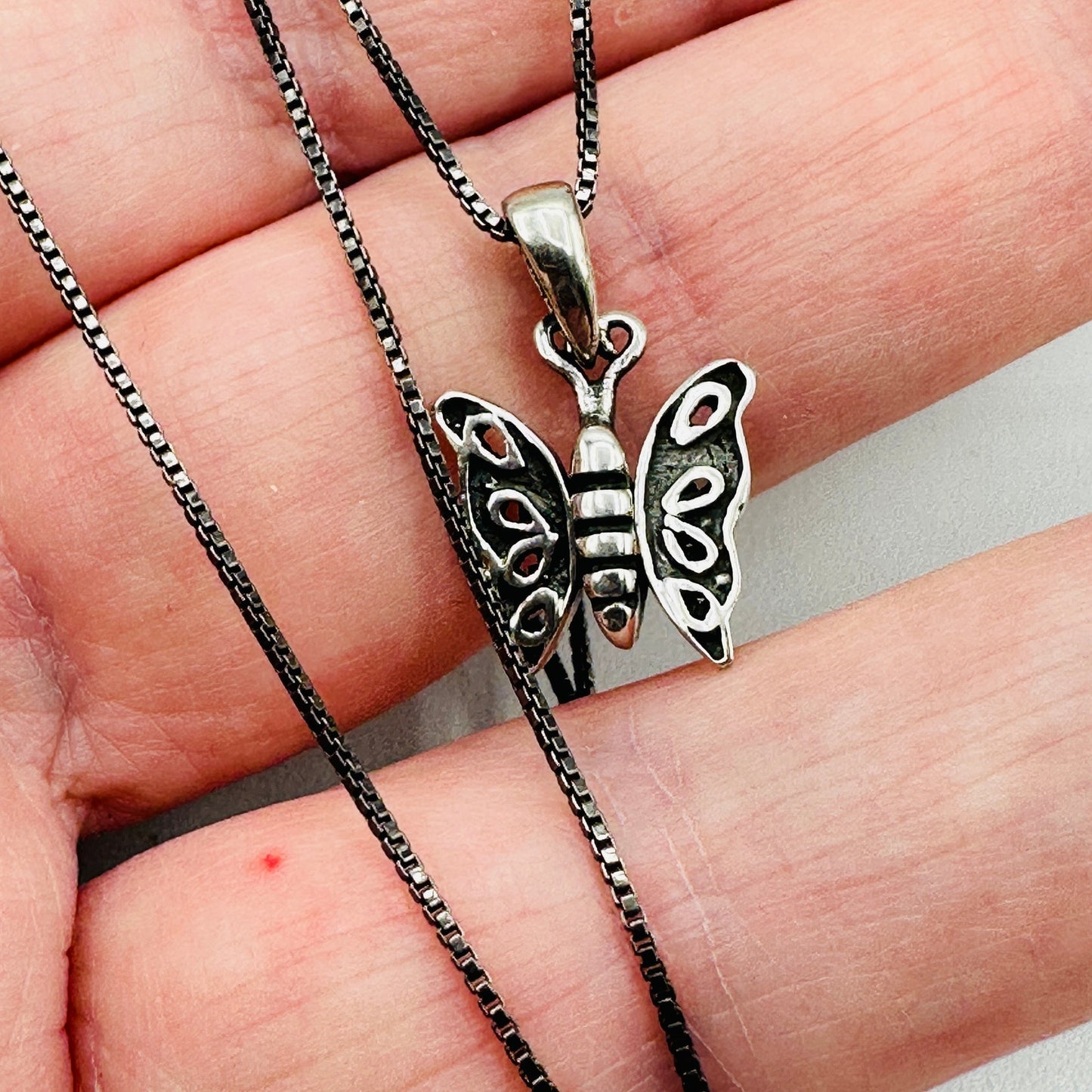 Butterfly Sterling Silver Necklace Black Rhodium Sterling Box Chain