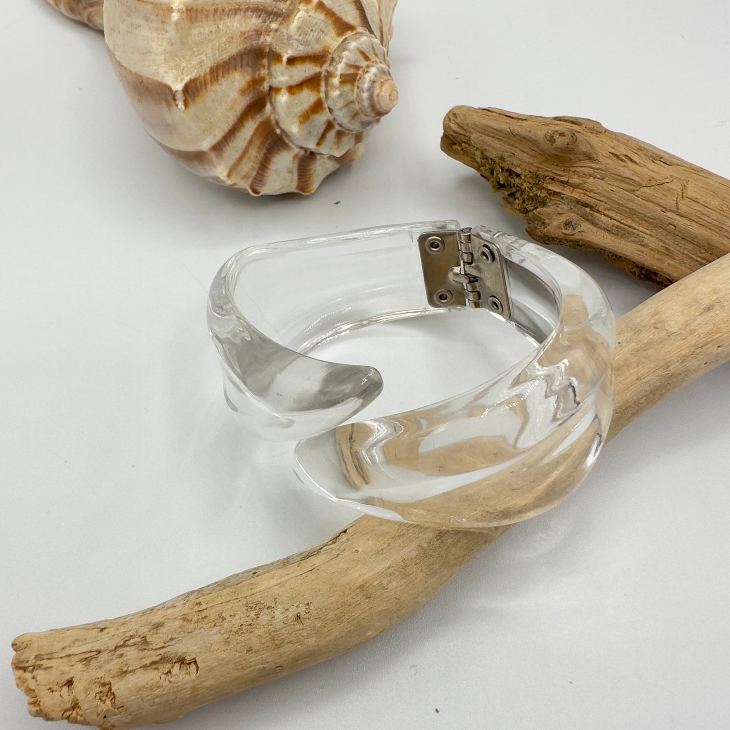 60's Vintage Clear Lucite Hinged Clamper Bracelet
