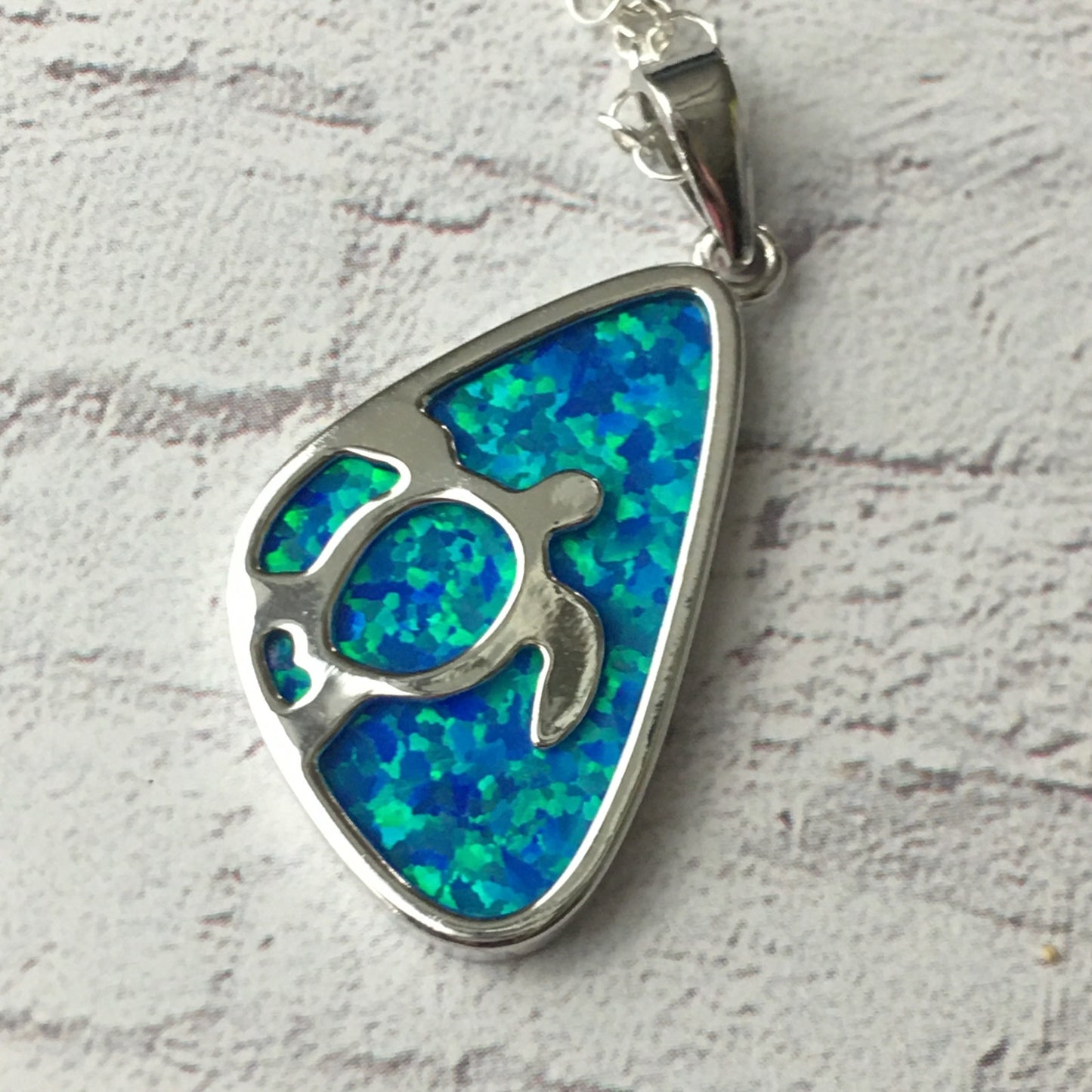 Sterling Silver Lab opal Turtle Necklace