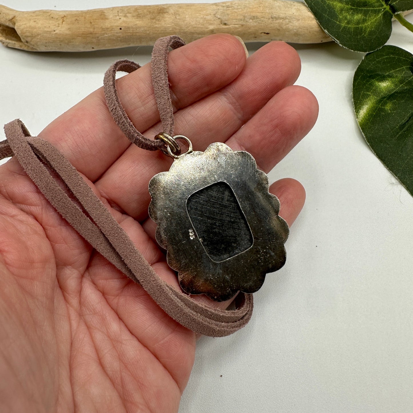 Abalone Shell Silver-Plated Boho Necklace on Suede Leather Cord