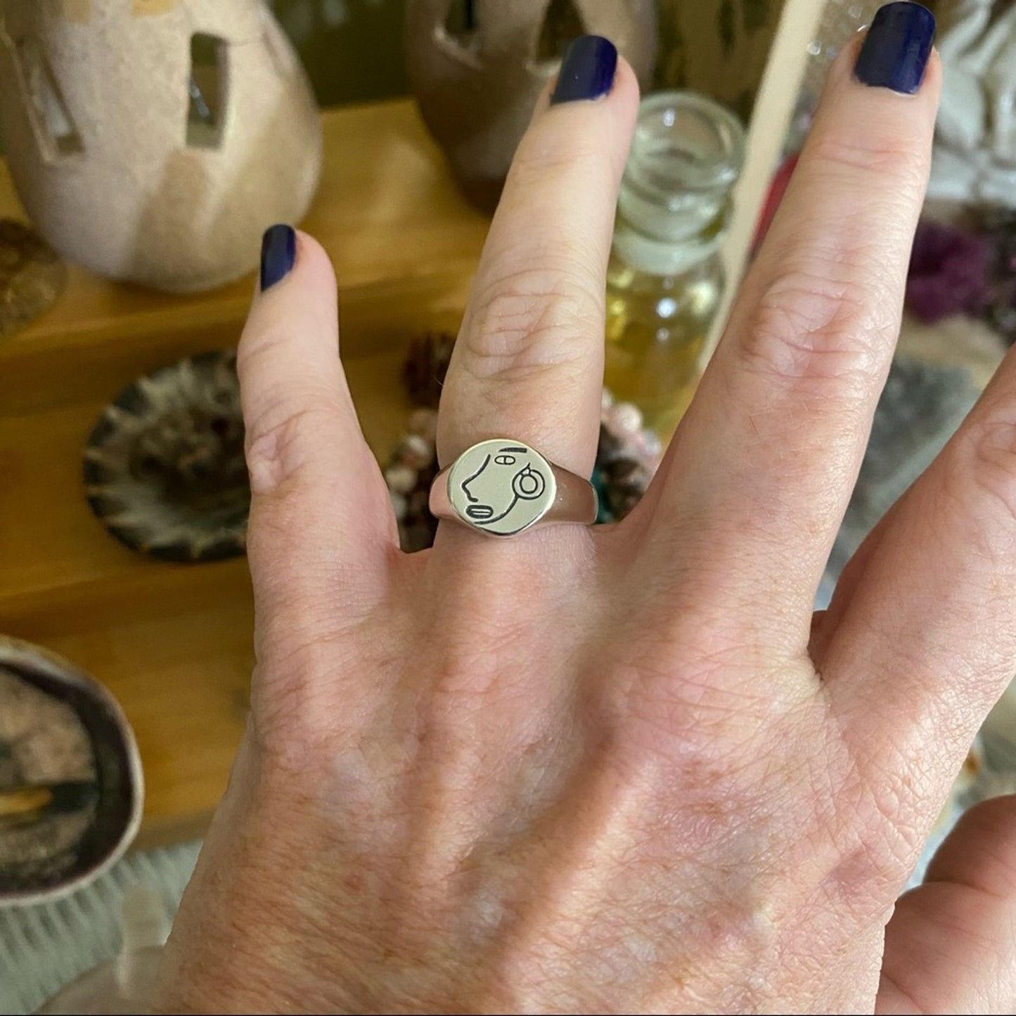 925 Sterling Silver Portrait Portrait Icon Adjustable Minimalist Ring