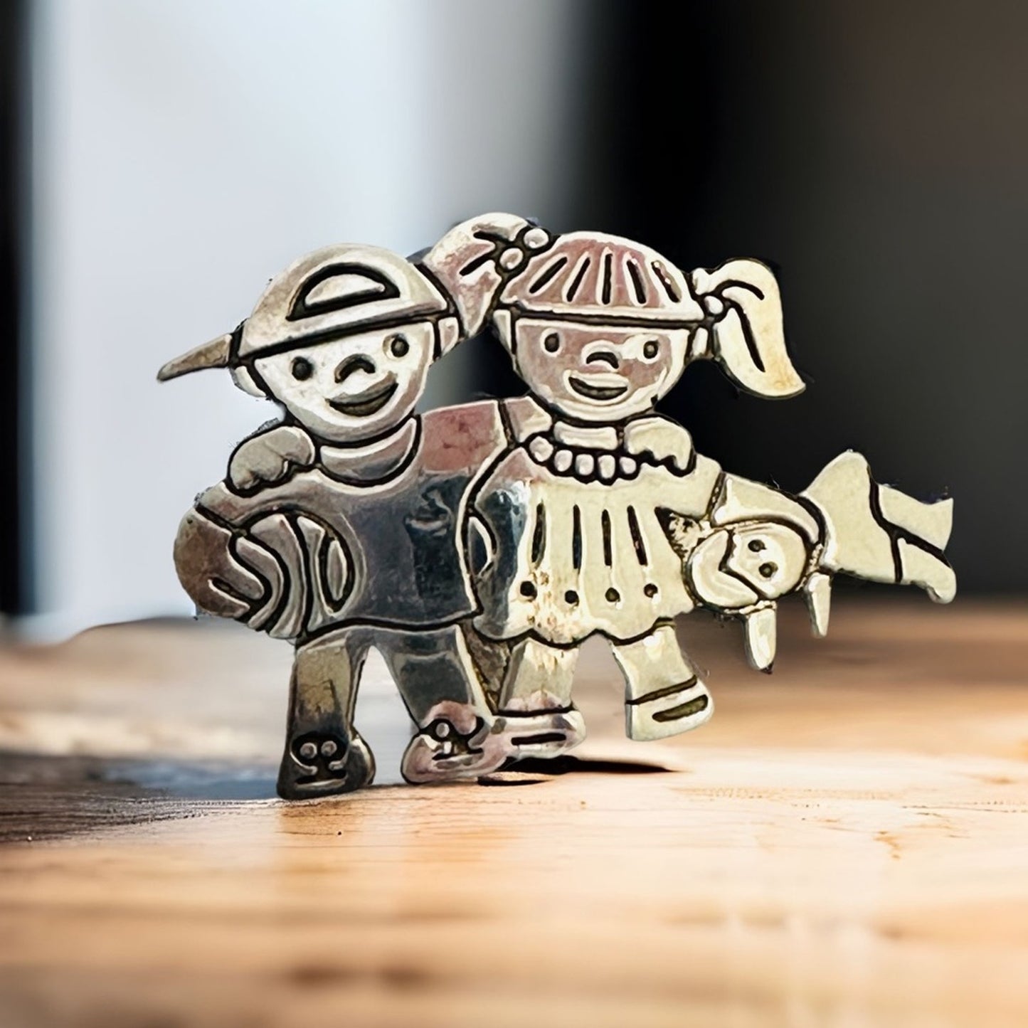 Vintage Sterling Silver Mexico Boy & Girl Pin/Brooch Pendant