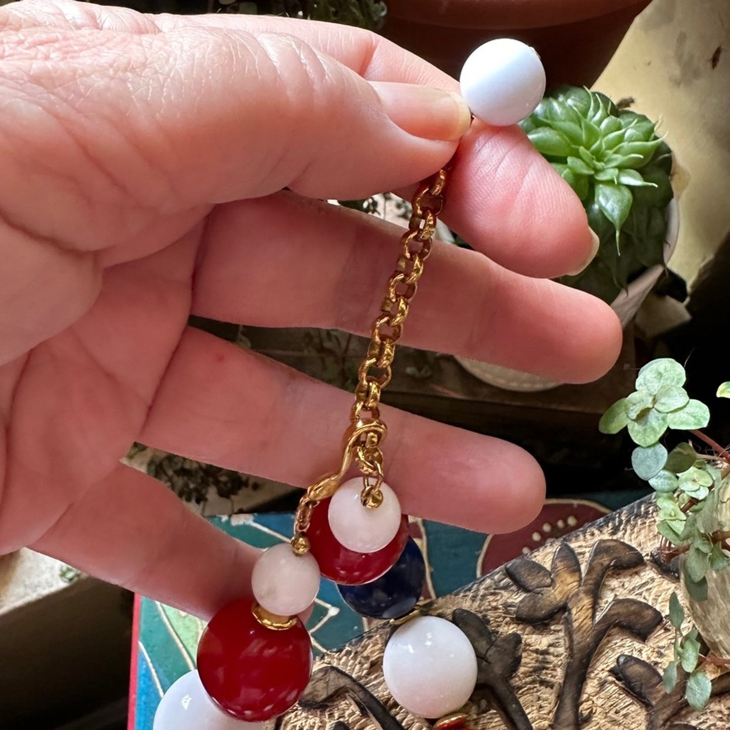 Vintage Signed Napier Rare Red White Blue Ball Necklace