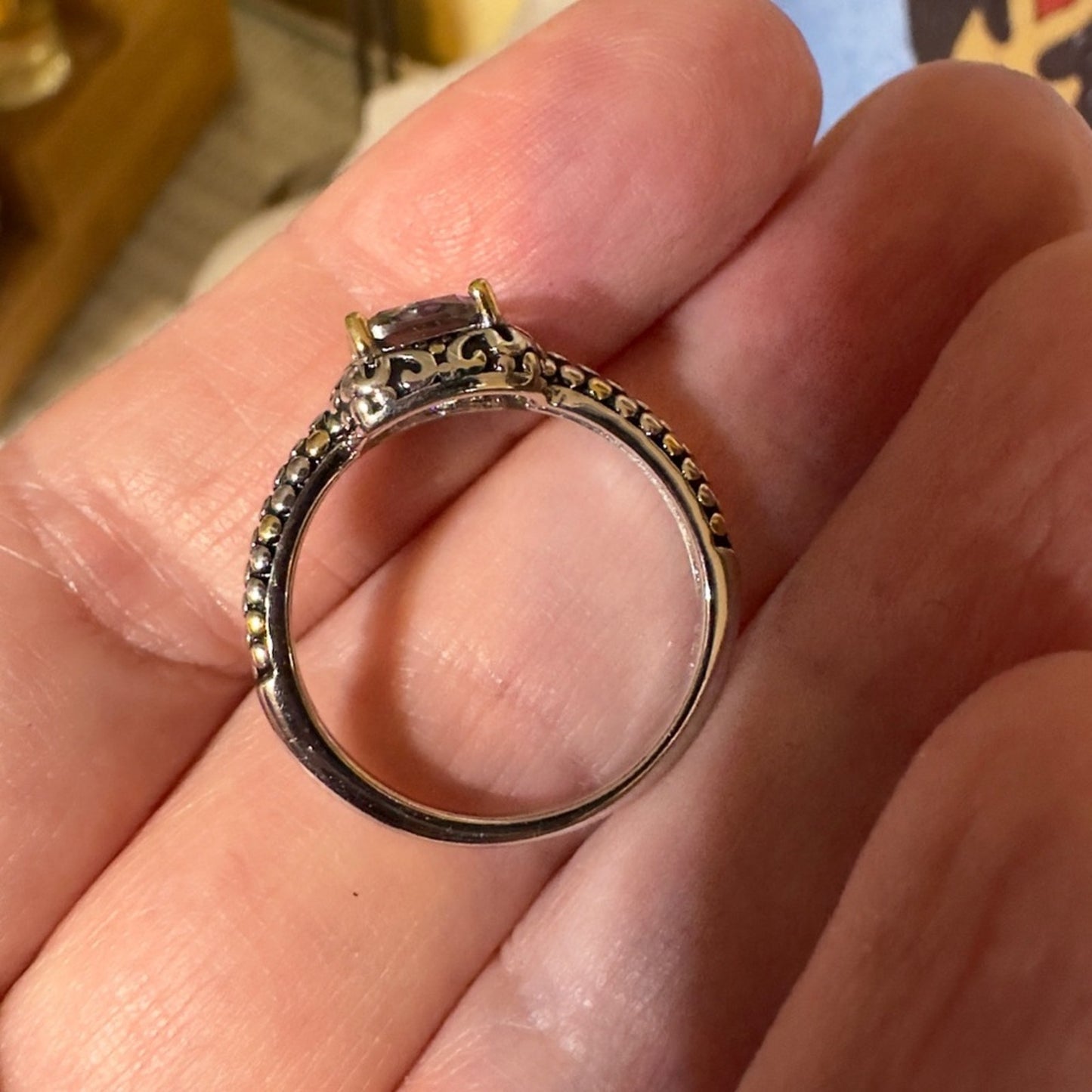 Sterling Silver Celtic Rainbow Topaz Cushion CZ Ring