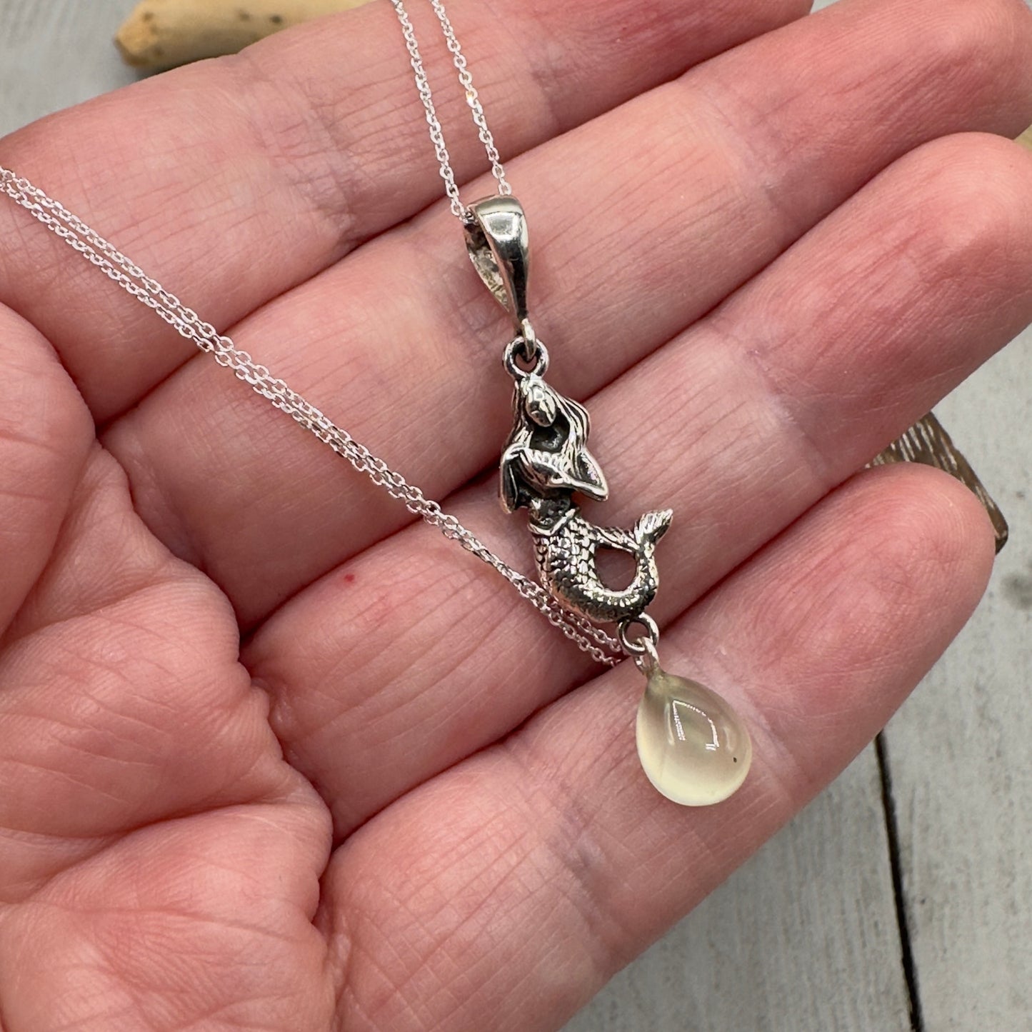 Mermaid Prehnite Sterling Silver Necklace