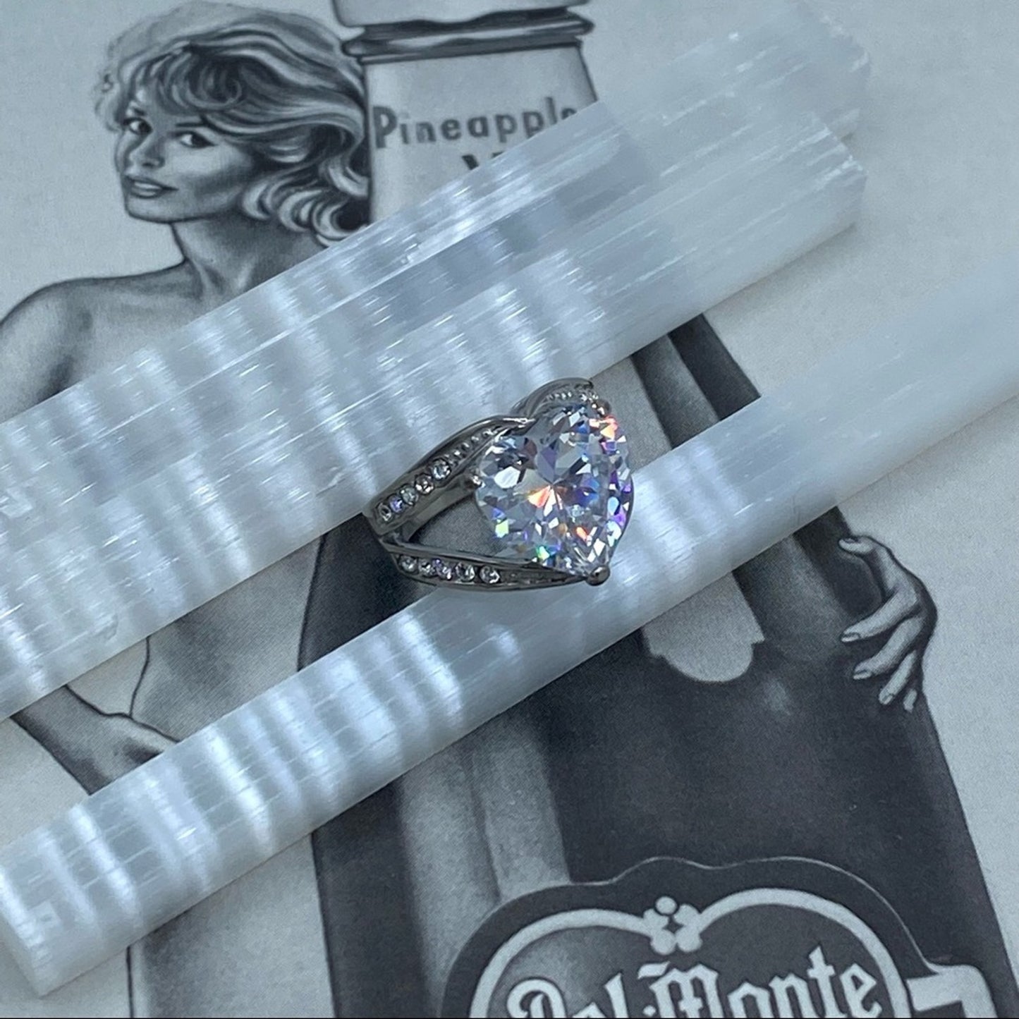 Stainless Steel Cubic Zirconia Heart Ring Size 5