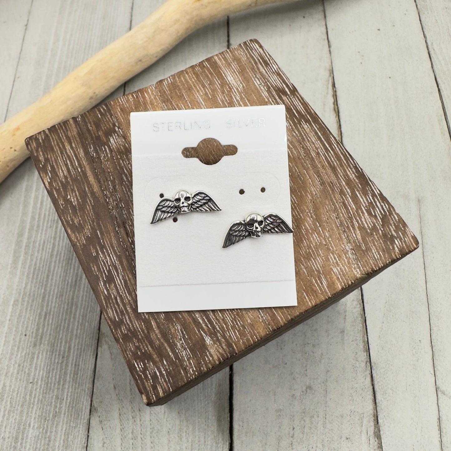 Skull With Wings Sterling Silver Earrings