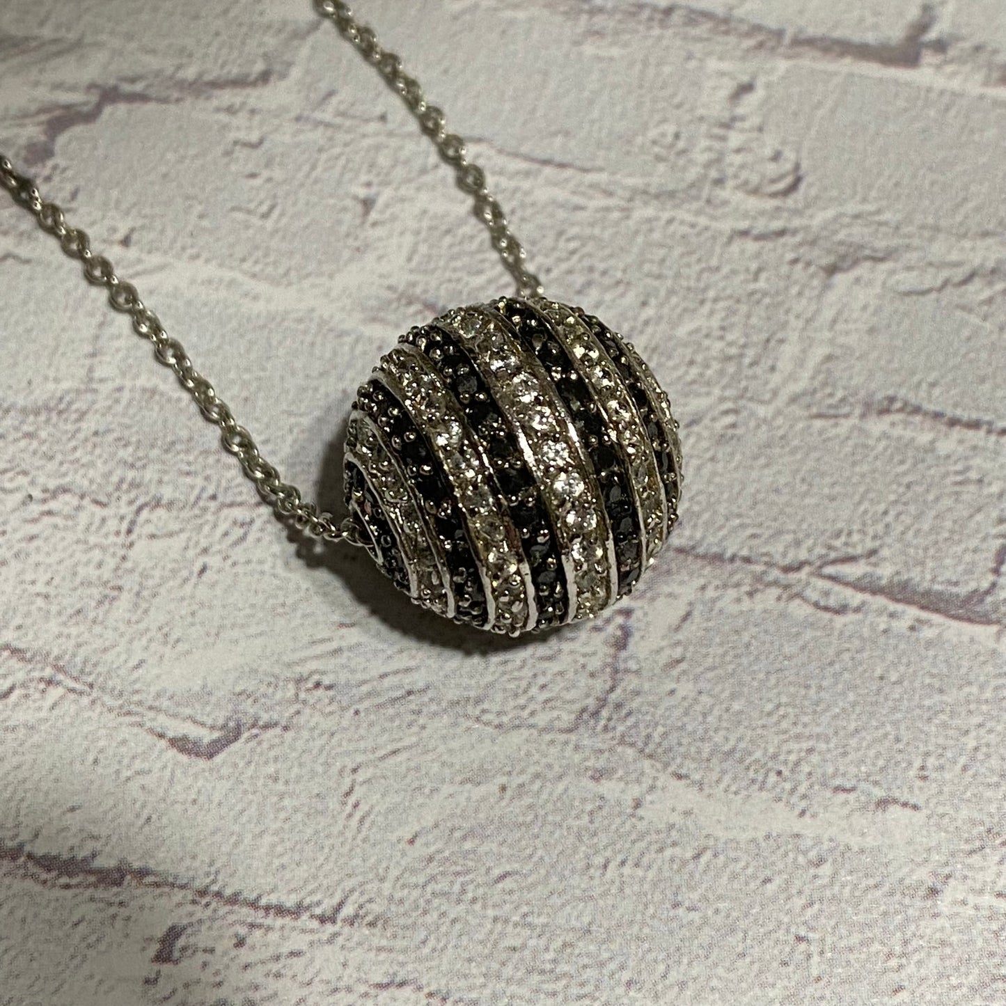 Sterling Silver Ball Necklace With Black & White Zirconians