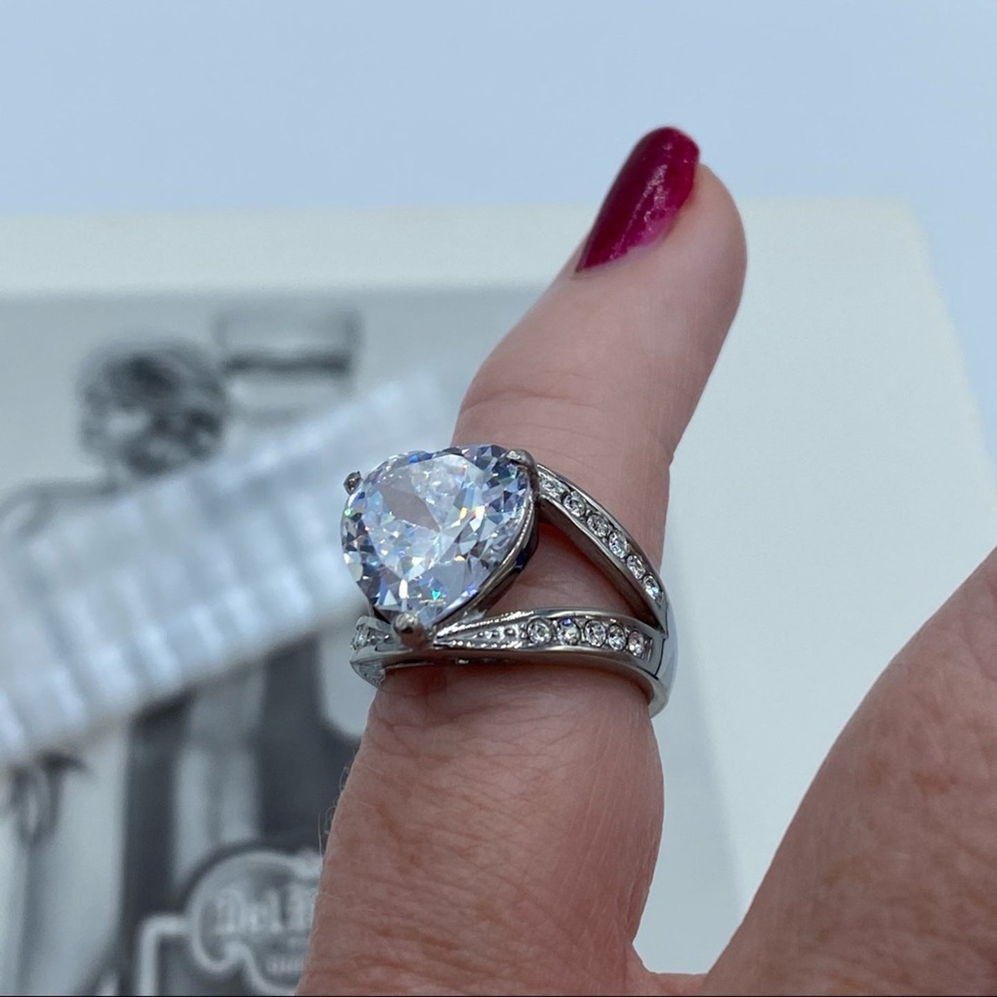 Stainless Steel Cubic Zirconia Heart Ring Size 5