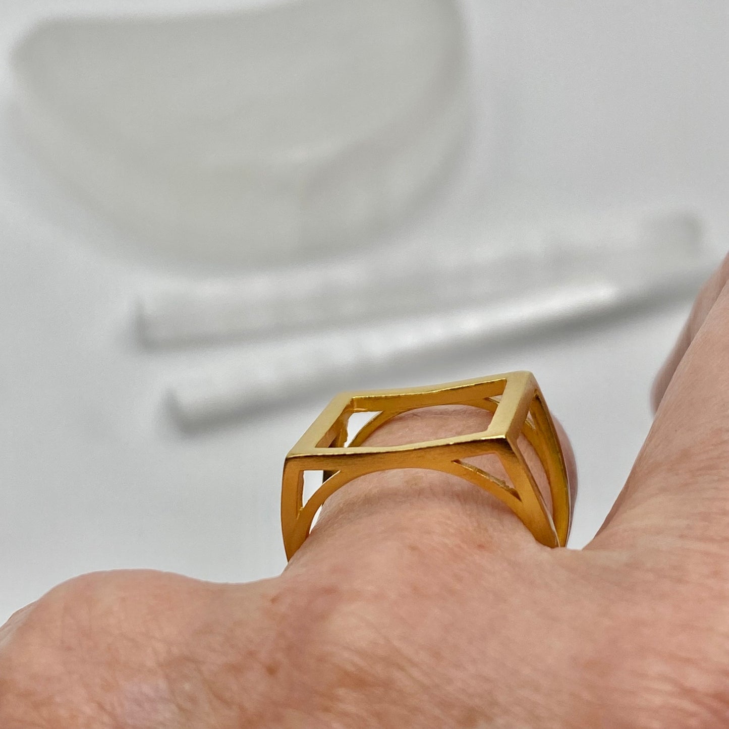 925 Sterling Silver Gold Plated Hollow Square Geometric Ring