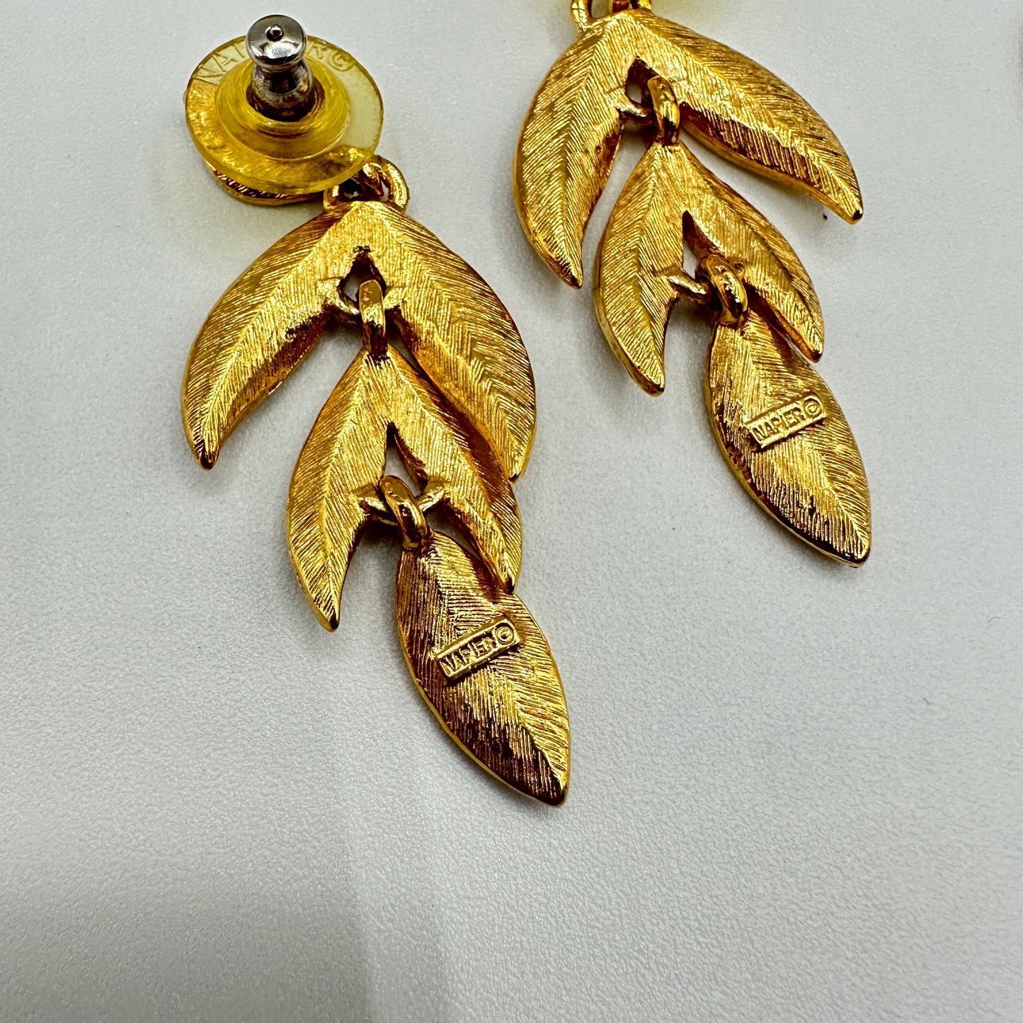 Vintage Napier Leaf Dangle Gold Plated Pierced Earrings