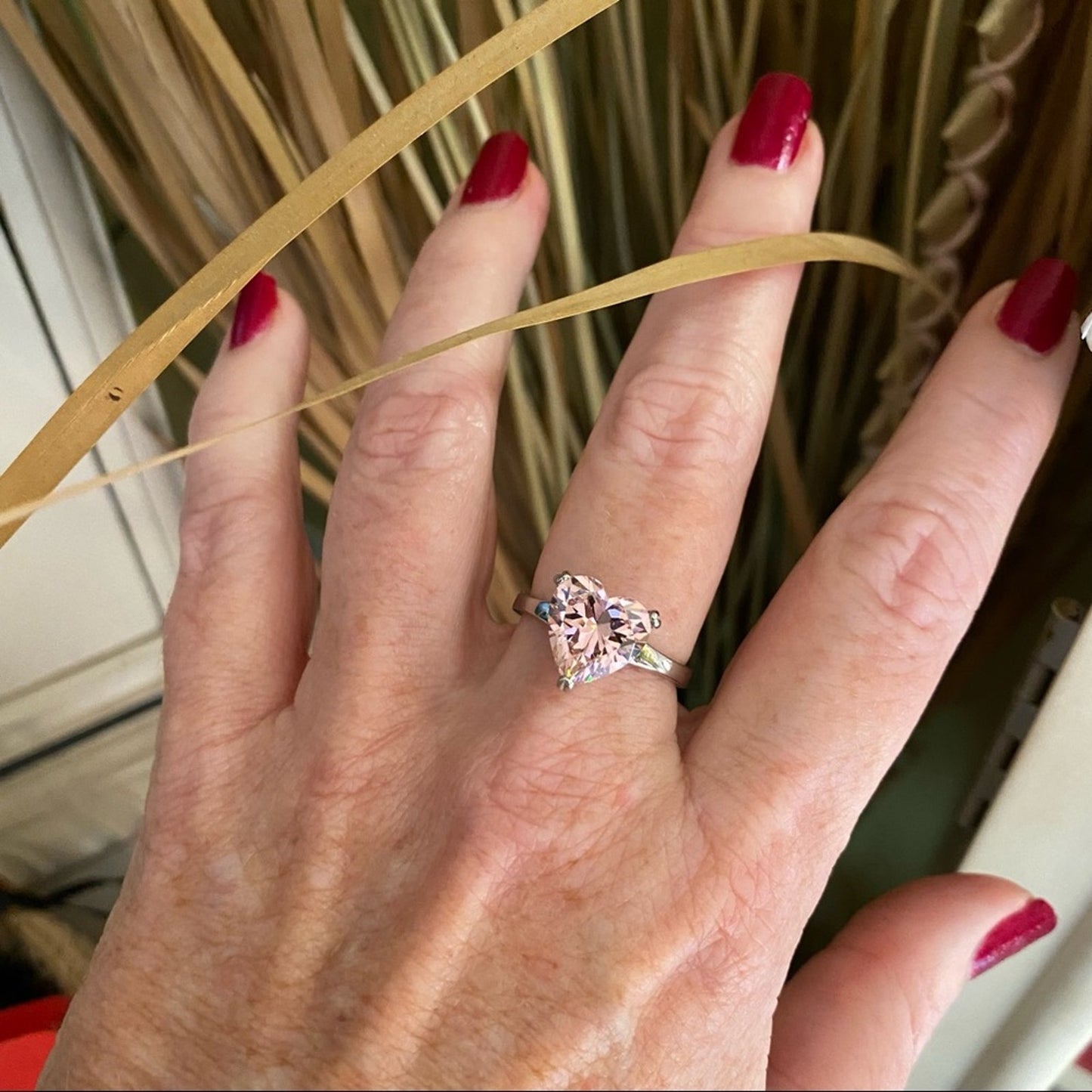 Pink CZ Heart Stainless Steel Ring