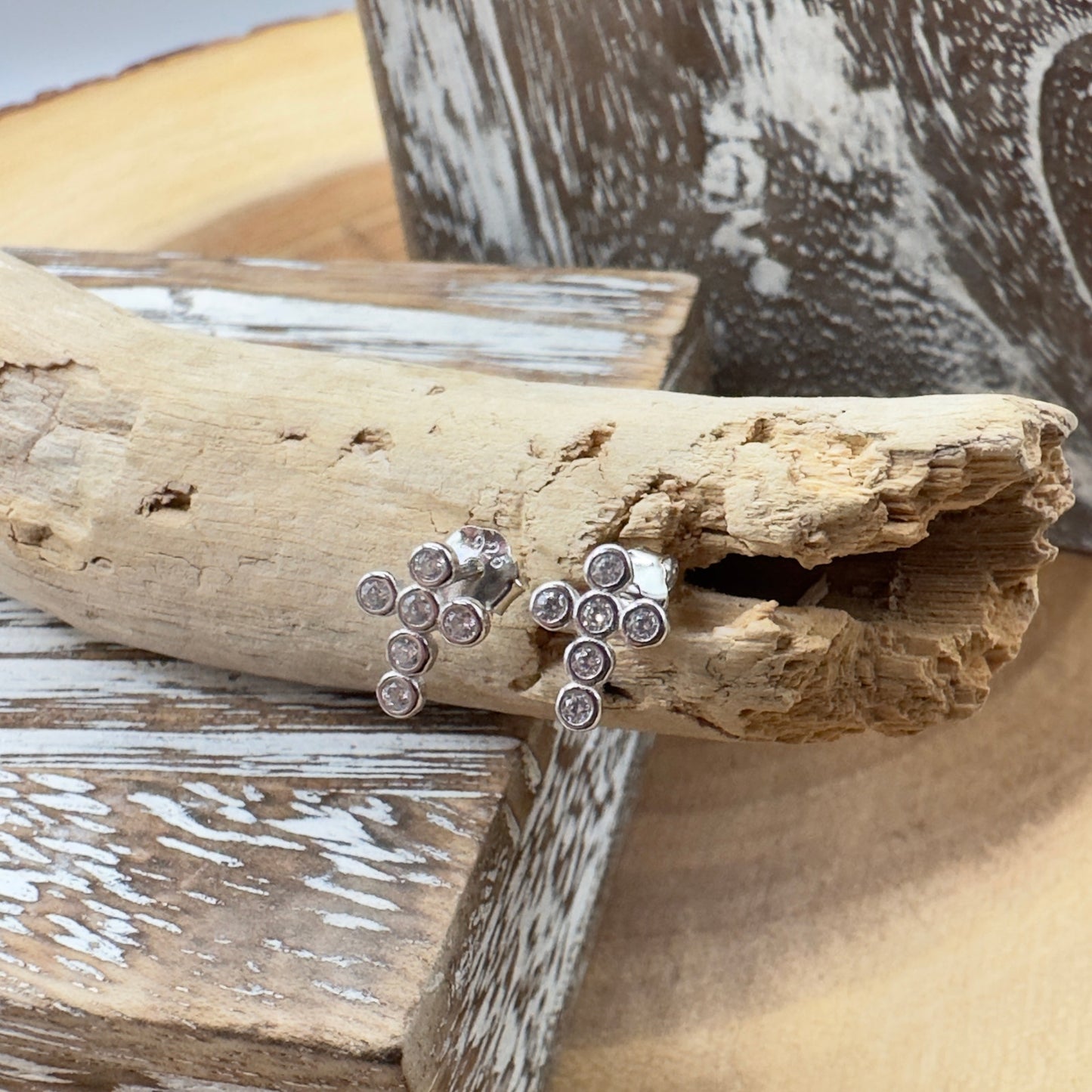 Sterling Silver CZ Cross Stud Earrings