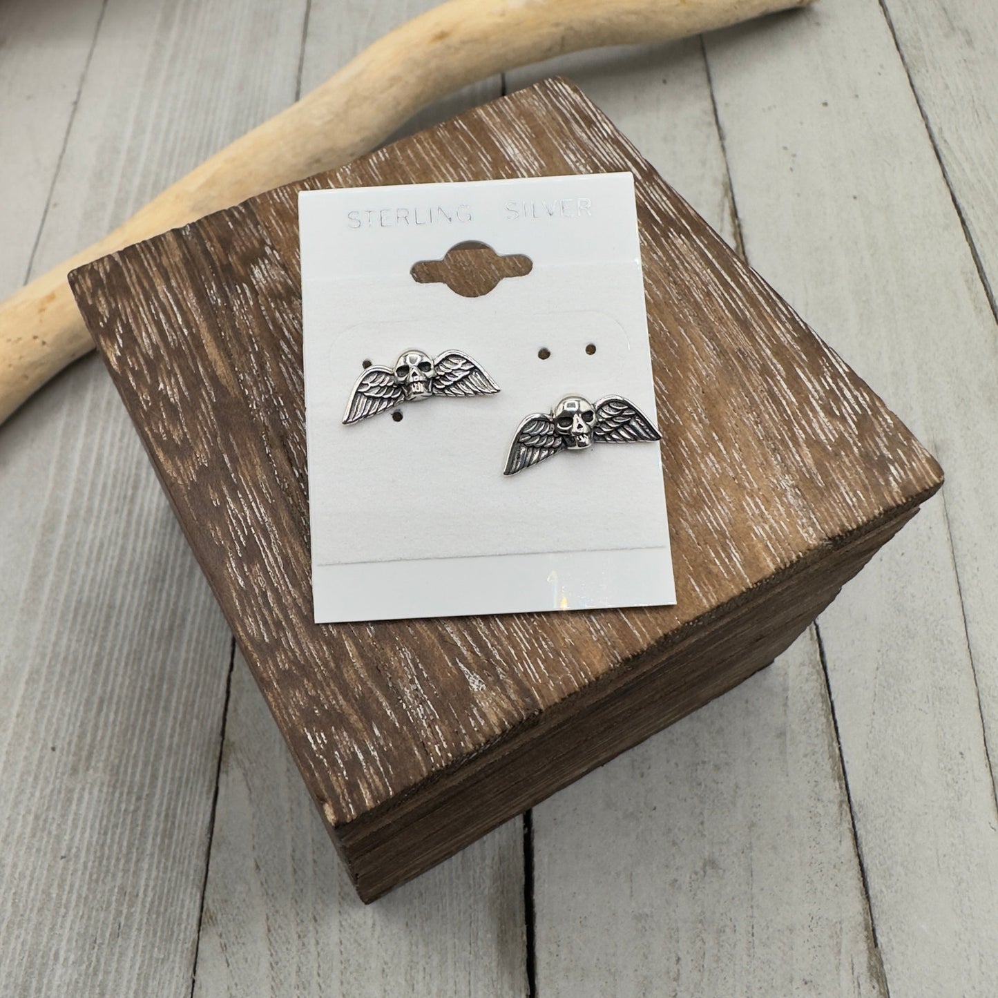 Skull With Wings Sterling Silver Earrings