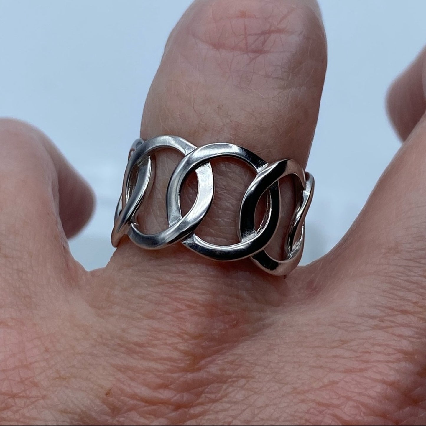 Sterling Silver Geometric Minimalist Circles Band Ring Adjustable