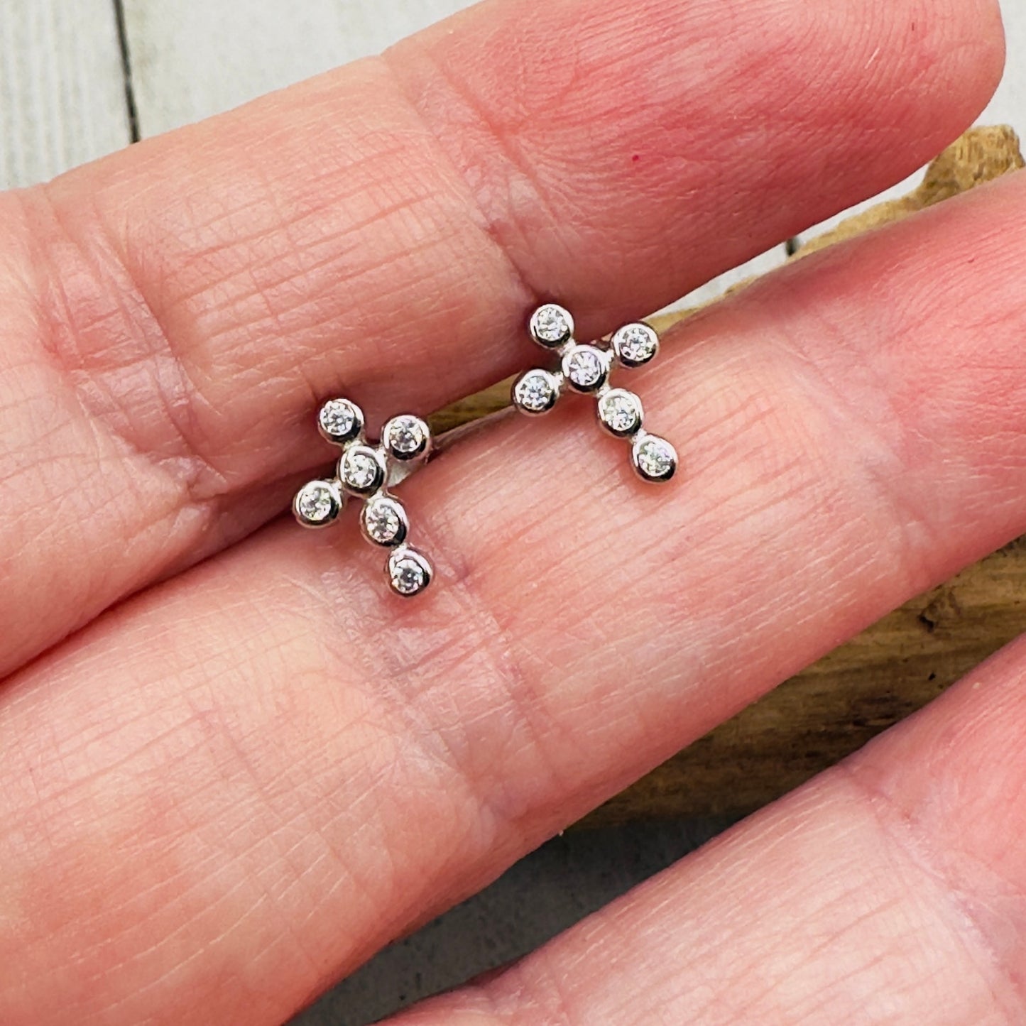 CZ Cross Sterling Silver Earrings