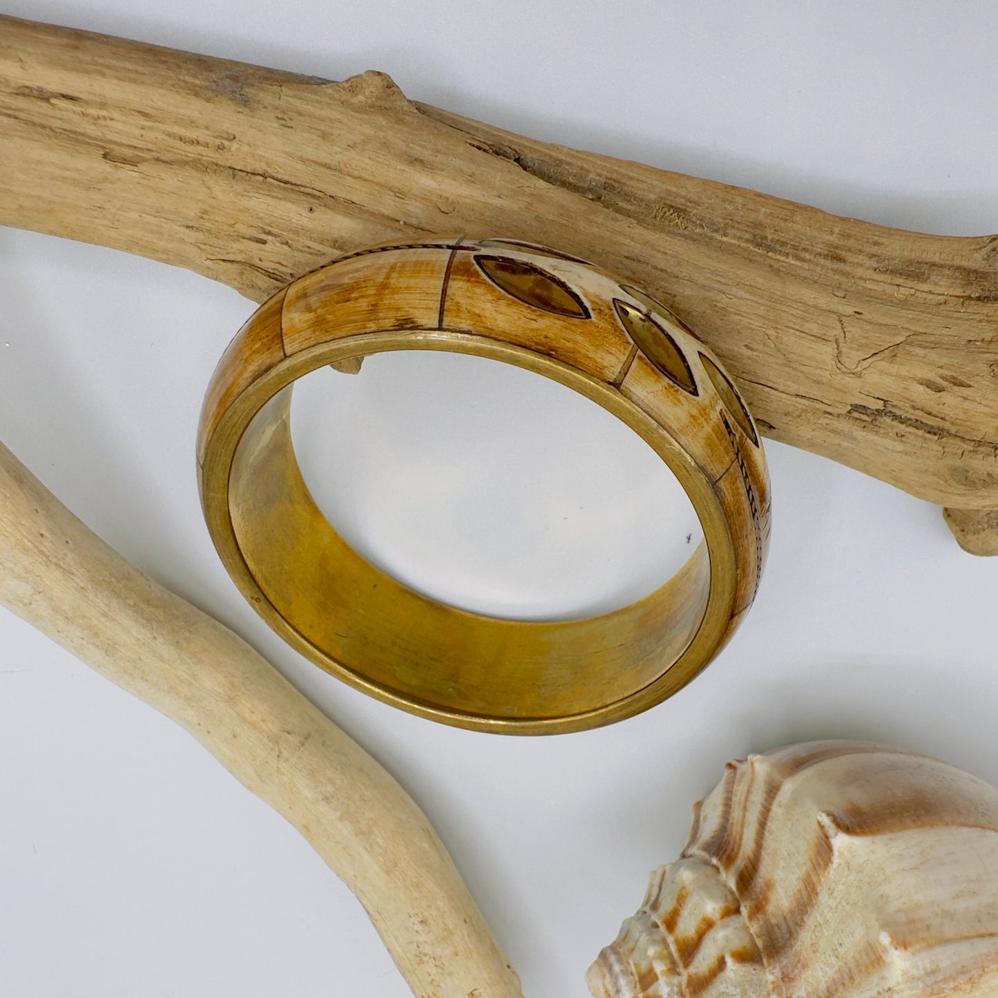 Vintage Brass & Bone Bangle Bracelet