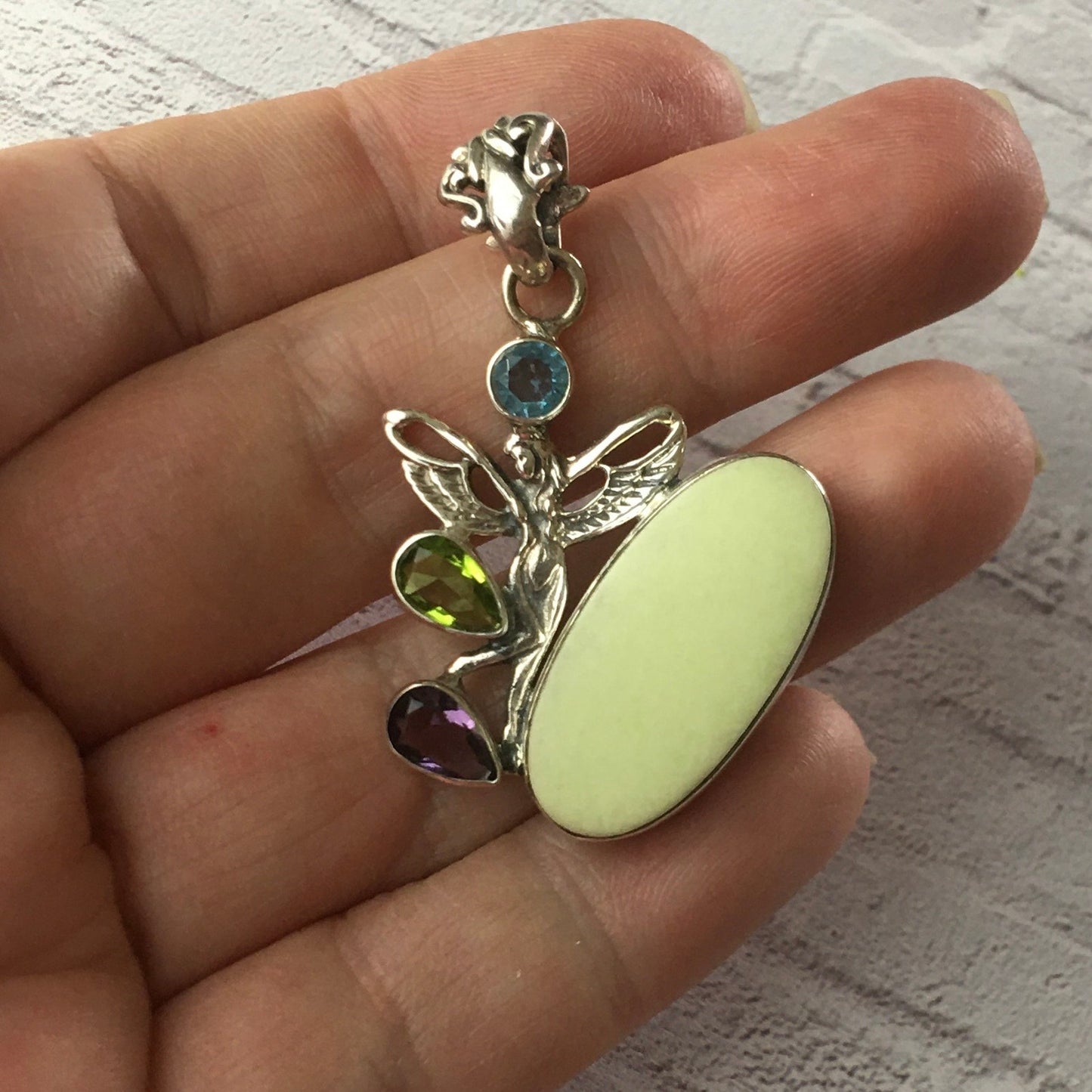 Sterling Silver Multi Gemstone Fairy Pendant