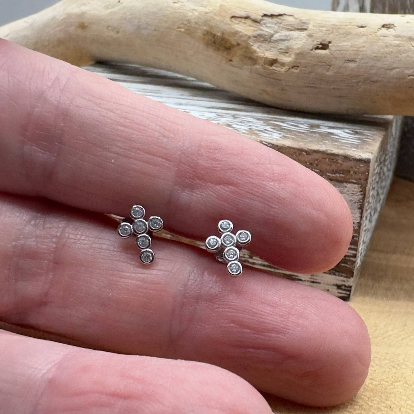 Sterling Silver CZ Cross Stud Earrings
