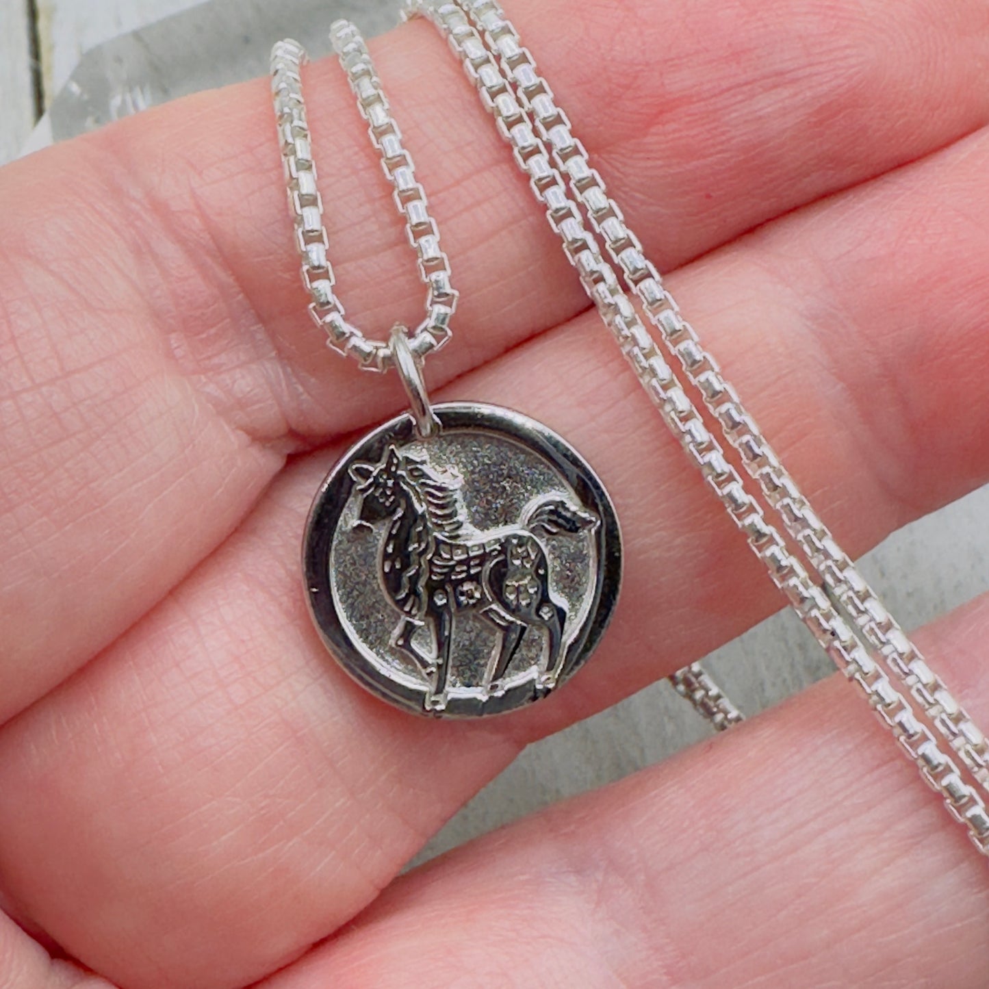 Chinese Zodiac Year of The Horse Pendant Necklace Sterling Silver