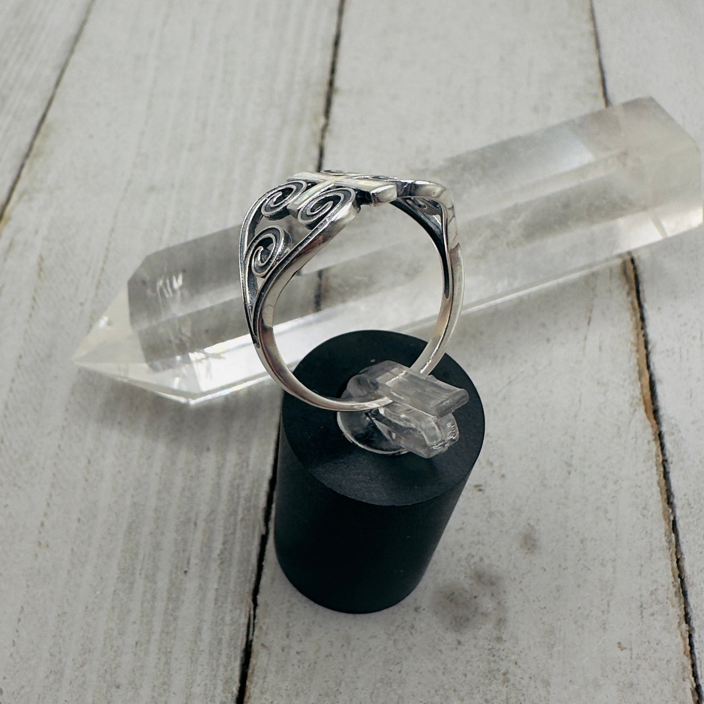 Lab Opal Cross Sterling Silver Ring