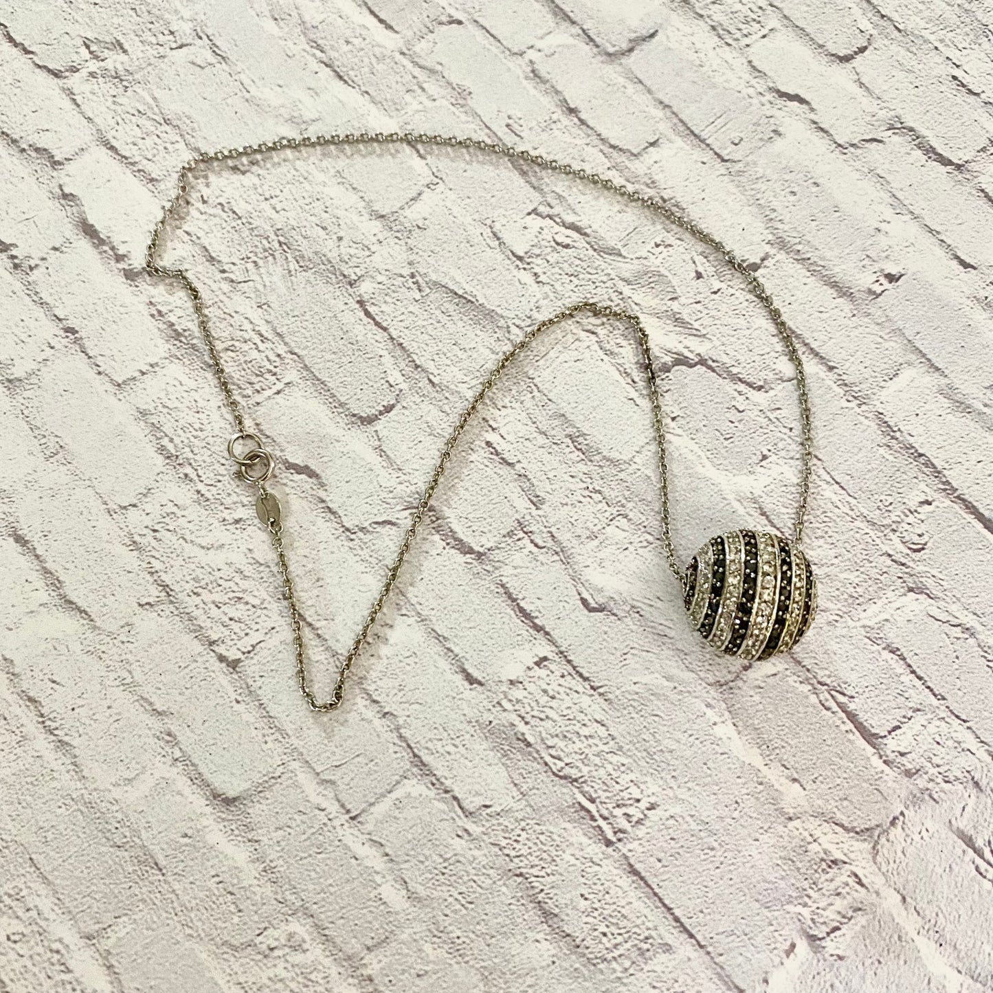 Sterling Silver Ball Necklace With Black & White Zirconians