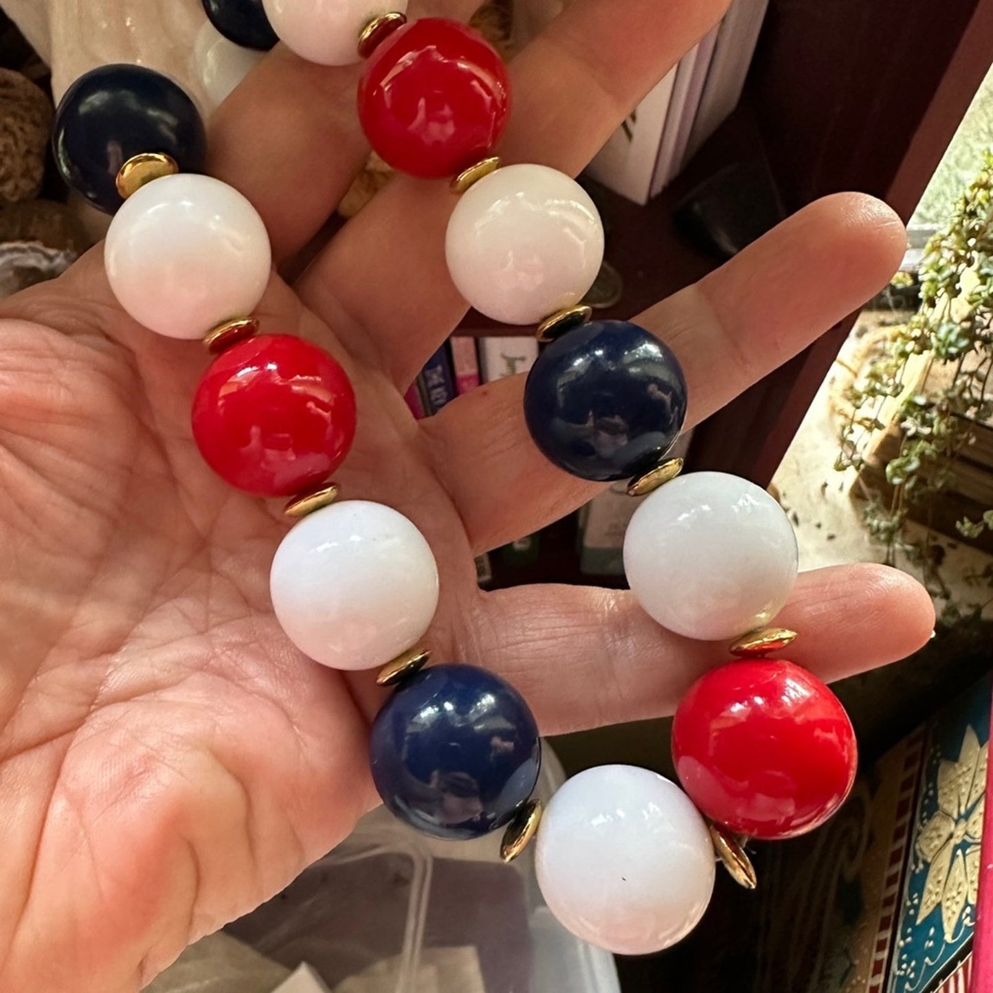 Vintage Signed Napier Rare Red White Blue Ball Necklace