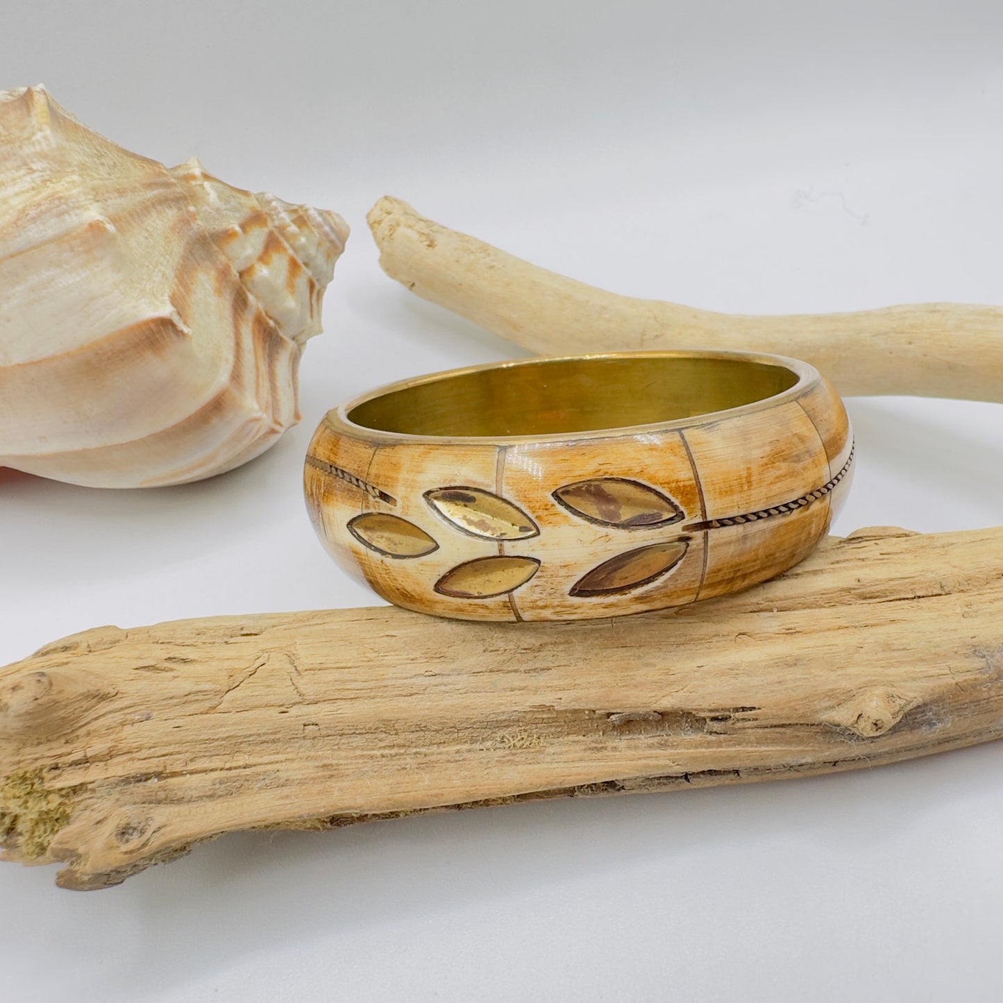 Vintage Brass & Bone Bangle Bracelet