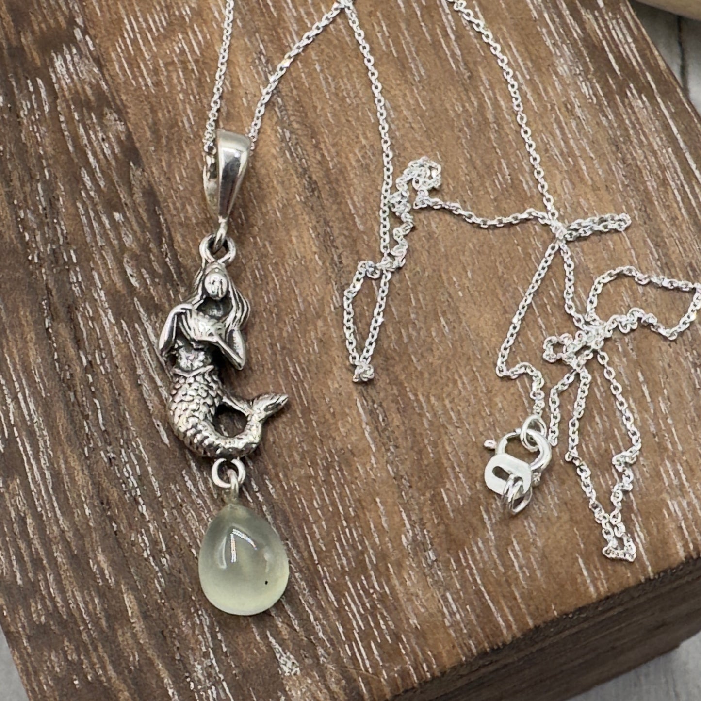 Mermaid Prehnite Sterling Silver Necklace