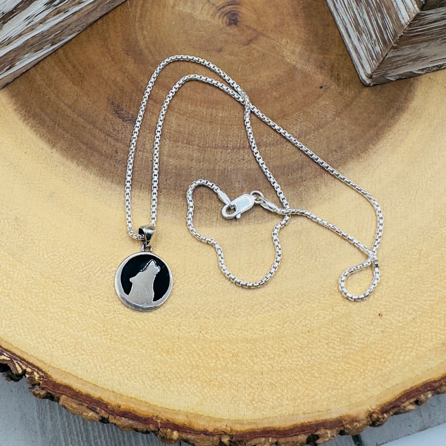 Howling Wolf Black Coyote Sterling Silver Necklace